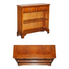 Jan Smith Furniture Burr Walnut Dwarf Twin Drawer Library Open Bookcase