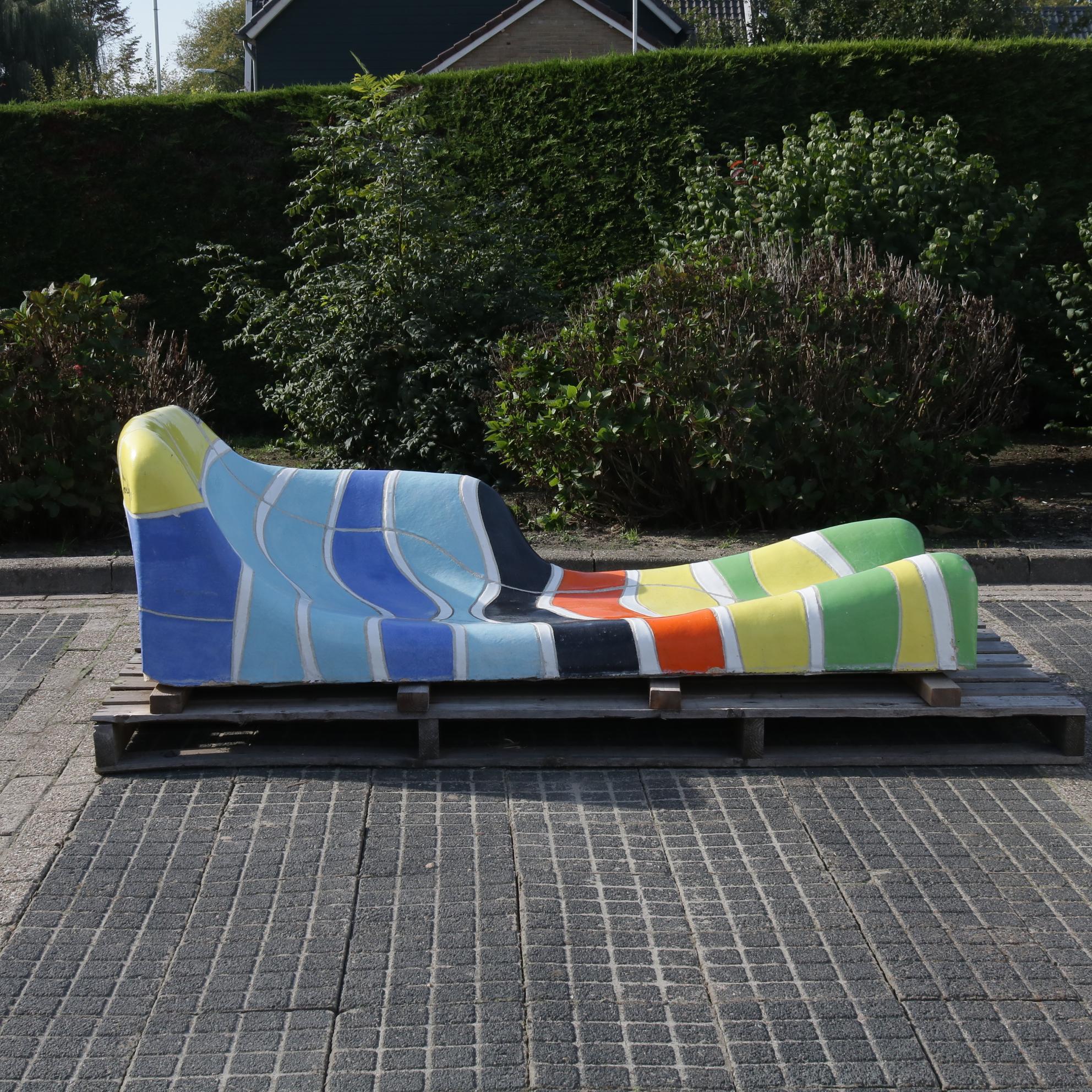 An eye-catching ceramics daybed, designed by Jan Snoeck from the the MS Volendam (HAL) in The Hague, the Netherlands in 1991 (signed).

This is one of the ceramic beds that decorated the swimming deck of the MS Volendam (we have photos available), a