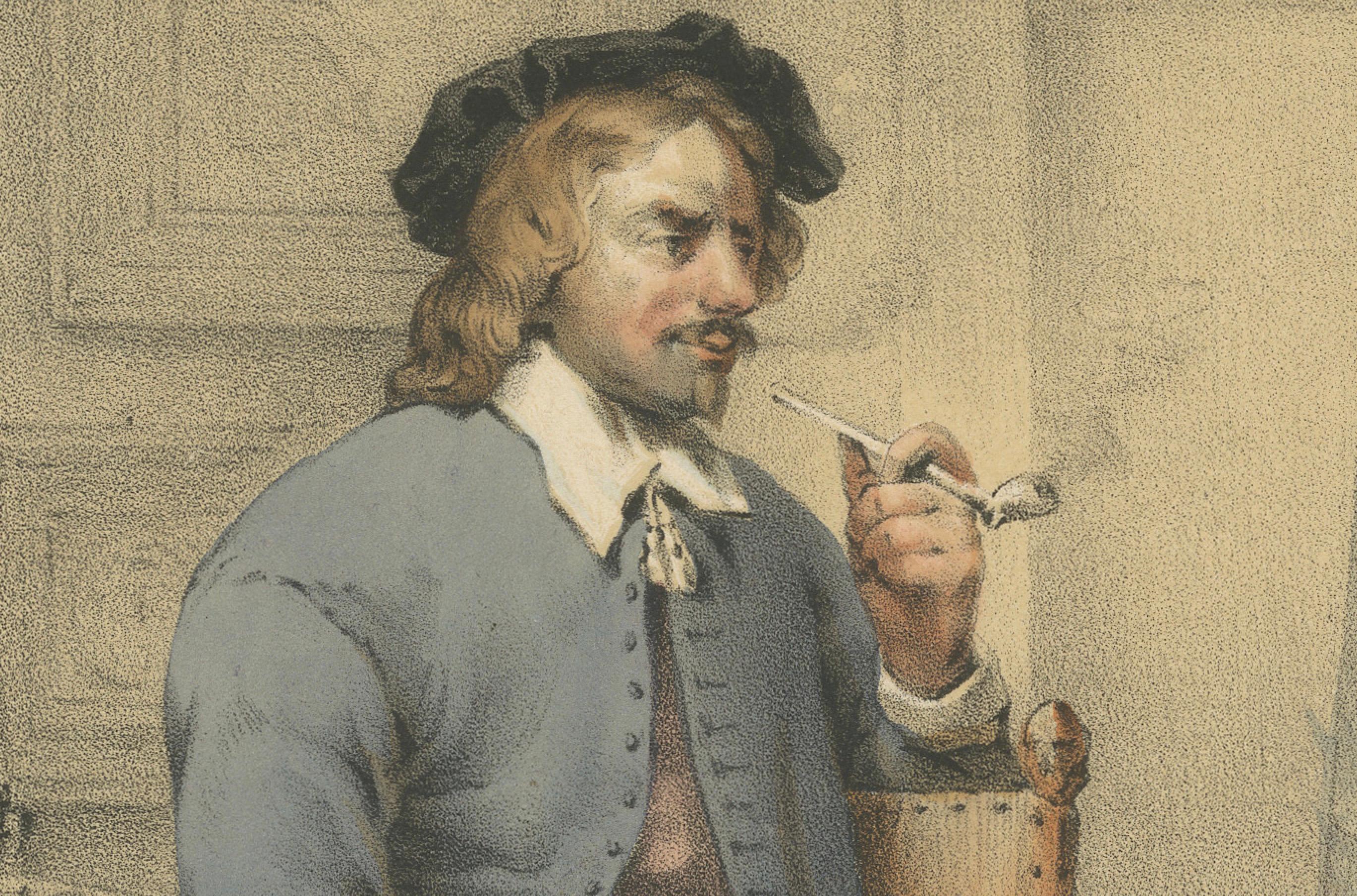 Jan Steen - Niederländischer Genremaler bei der Arbeit, handkolorierte Lithographie aus dem 19. (Mittleres 19. Jahrhundert) im Angebot