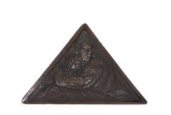 Antique Mutter und Kind (Mother and Child) - Bronze, Relief, Triangular, Wooden Frame