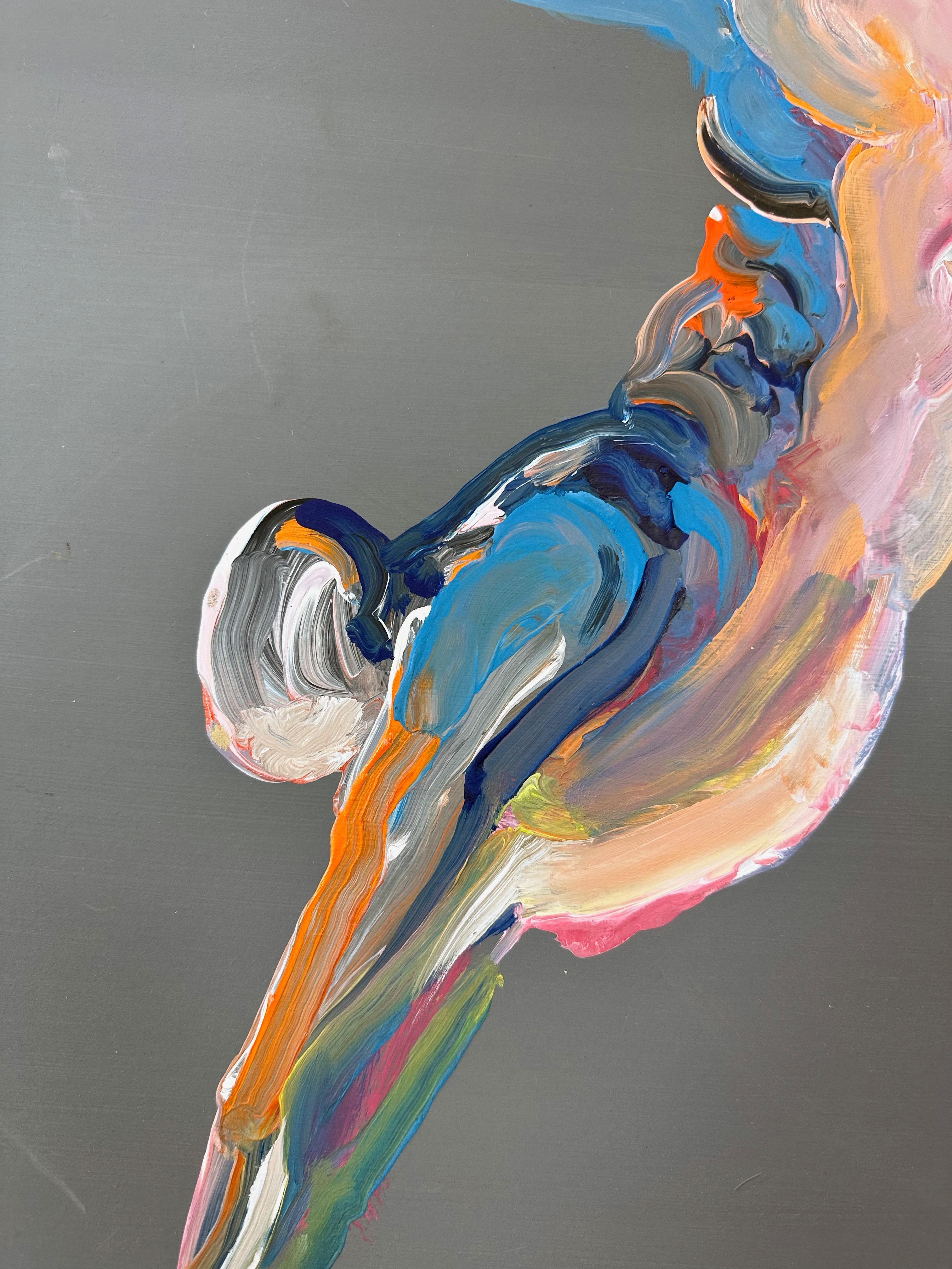 Wood Jan Stussy “Parachute Jump Series No. 12”, Expressionist Acrylic Painting, 1980s For Sale