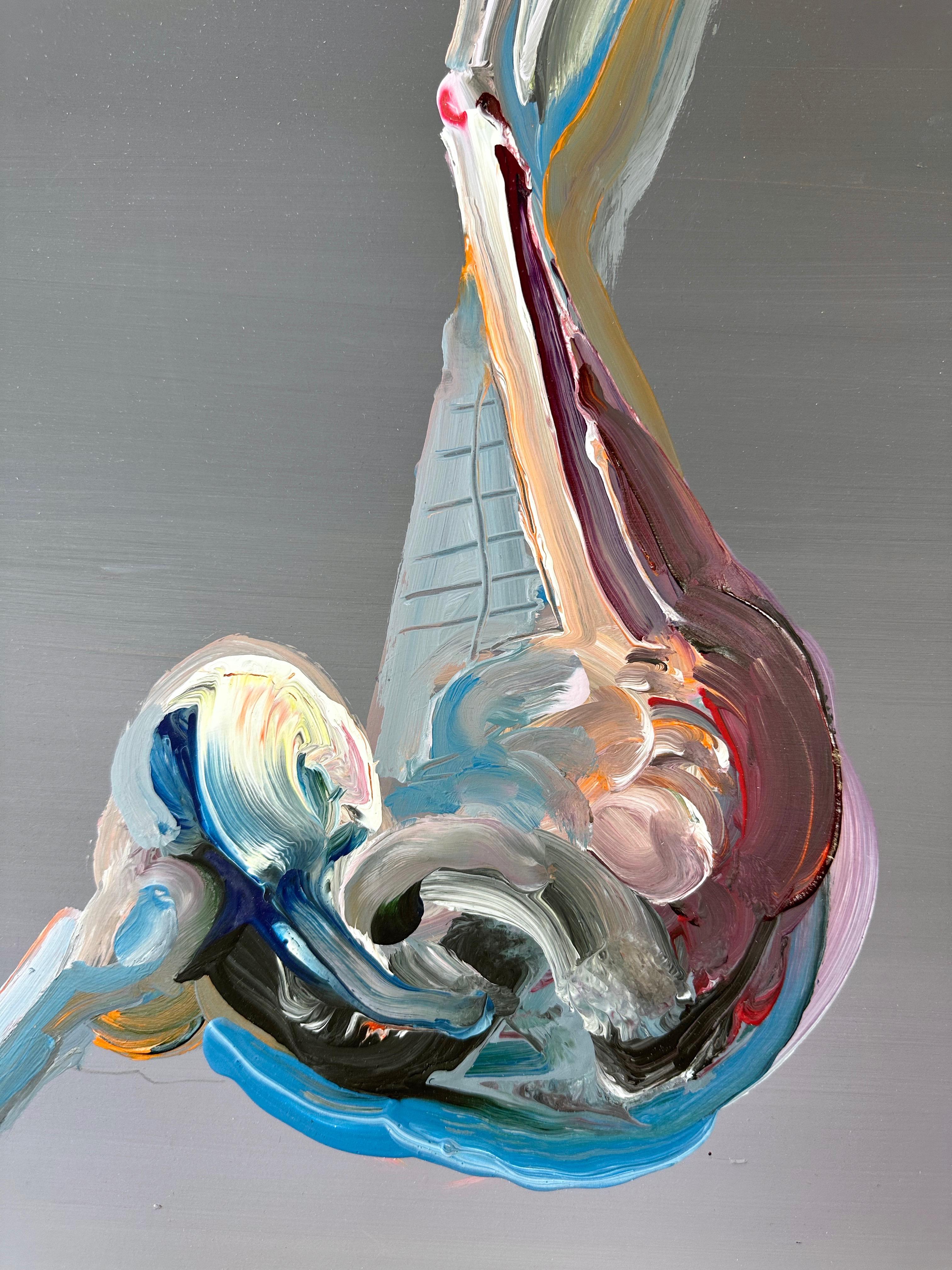 Wood Jan Stussy “Parachute Jump Series No. 14”, Expressionist Acrylic Painting, 1980s For Sale