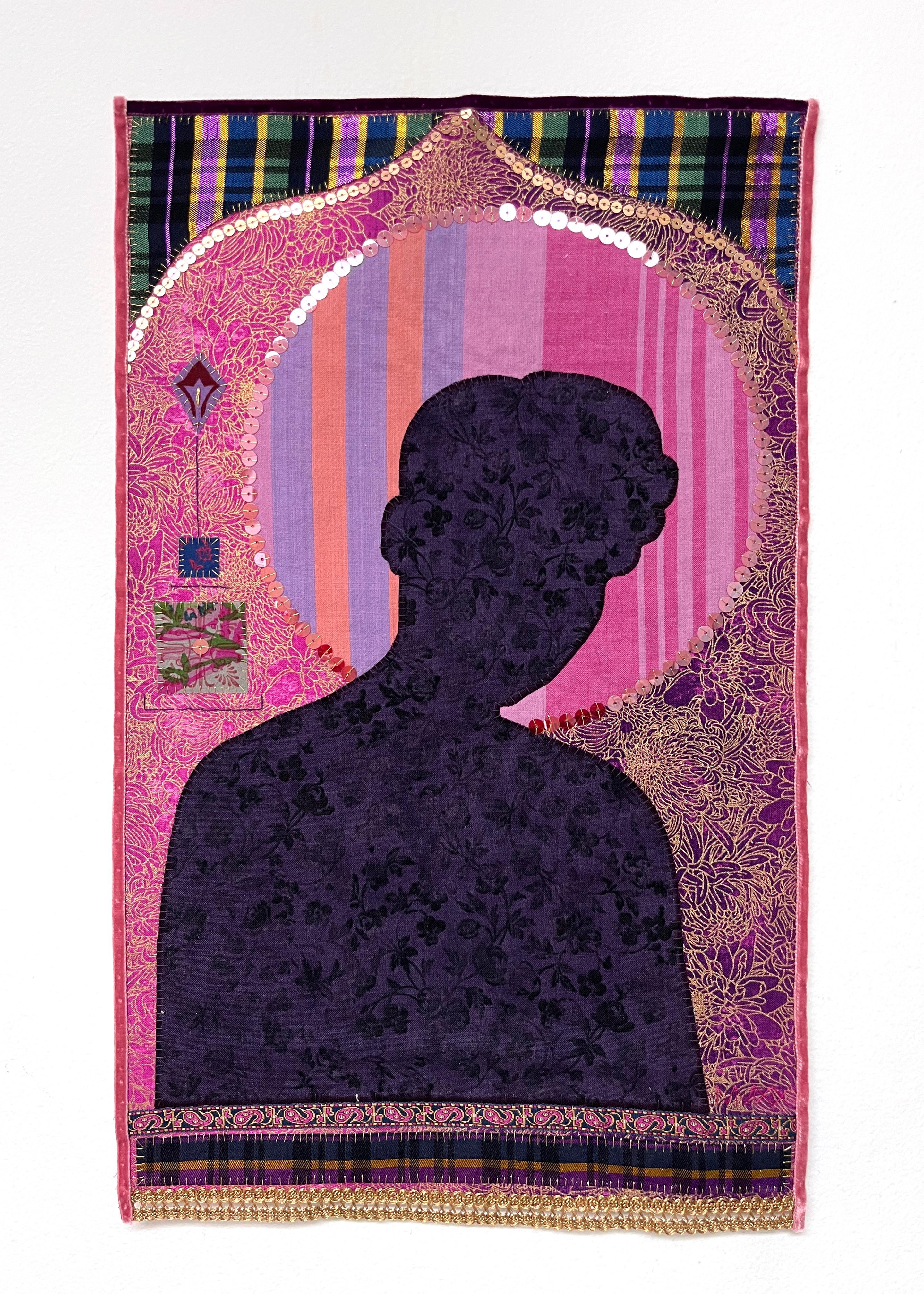 Untitled MM11, silhouette, motif, textile, icône, violet, rose, or - Sculpture de Jan Testori - Markman