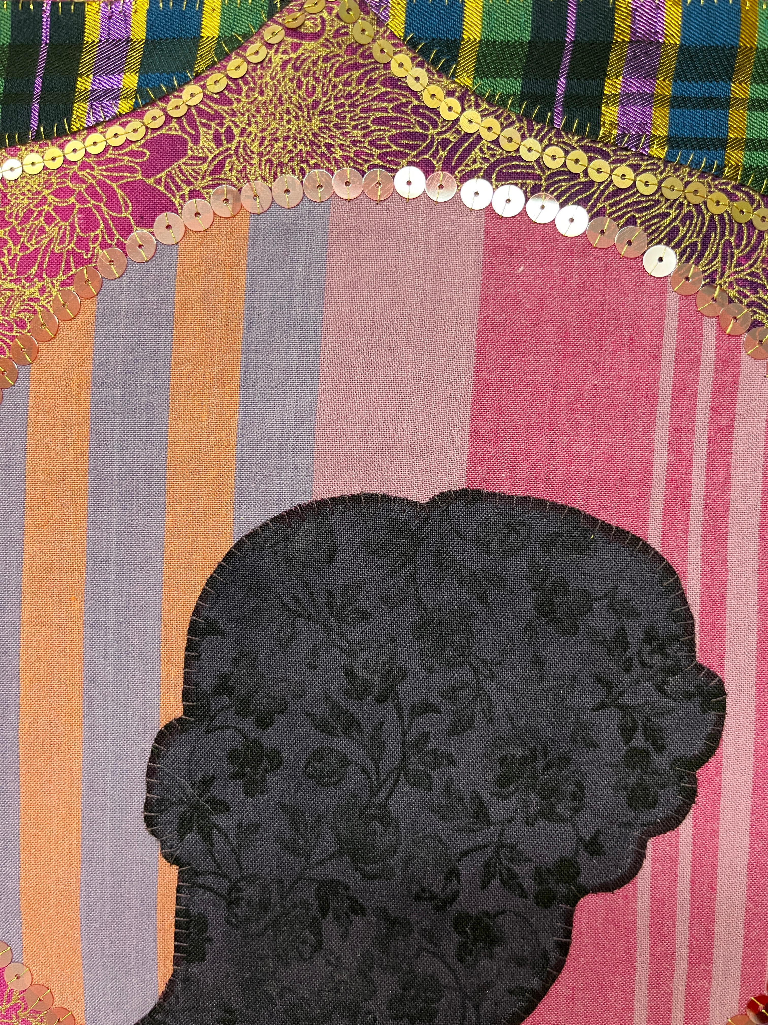 Untitled MM11, silhouette, motif, textile, icône, violet, rose, or en vente 4