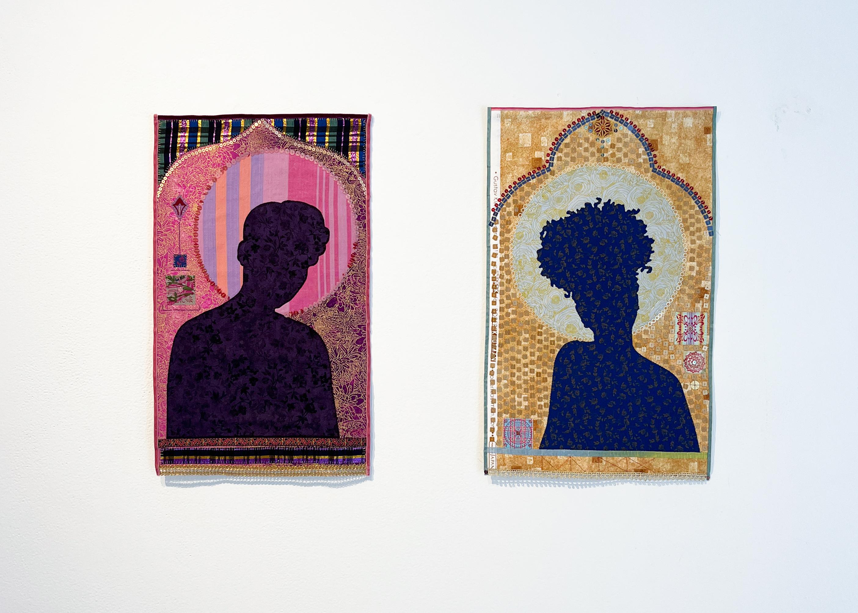Sin título MM11, silueta, patrón, textil, icono, morado, rosa, dorado - Sculpture Contemporáneo de Jan Testori - Markman