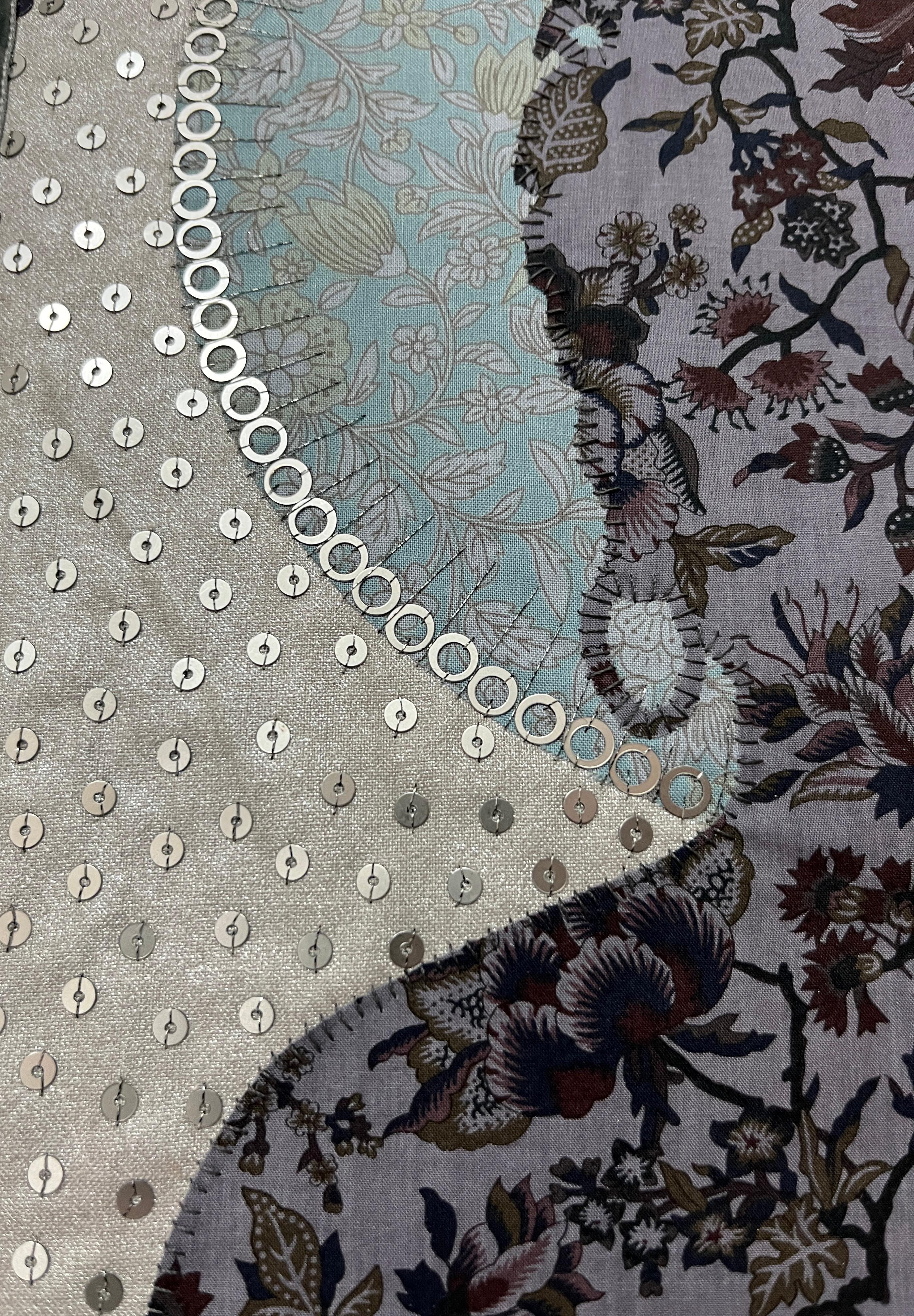 Untitled MM7, gray, blue, patterned, textile, figure, silhouette, icon For Sale 2