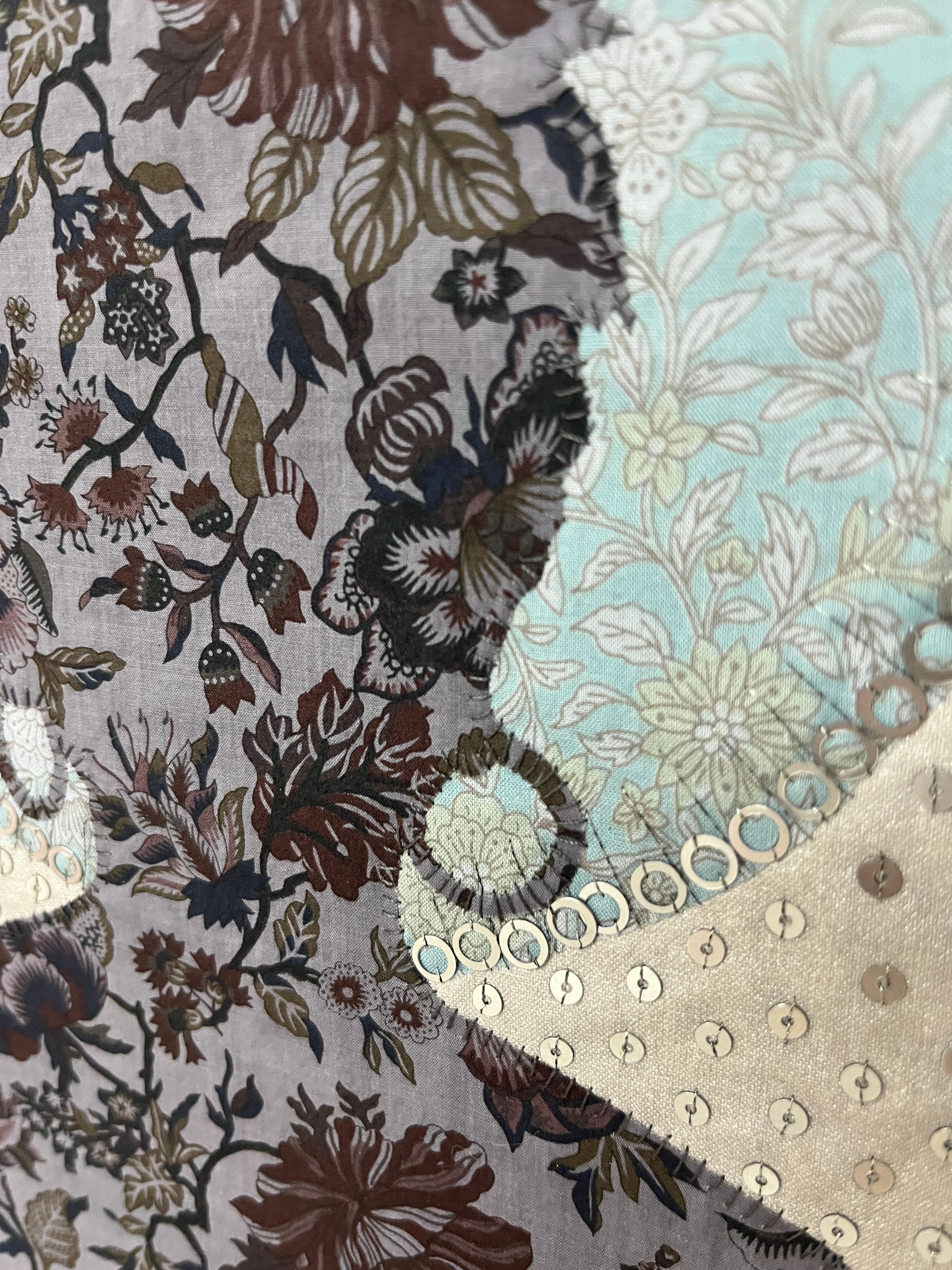 Untitled MM7, gray, blue, patterned, textile, figure, silhouette, icon For Sale 3