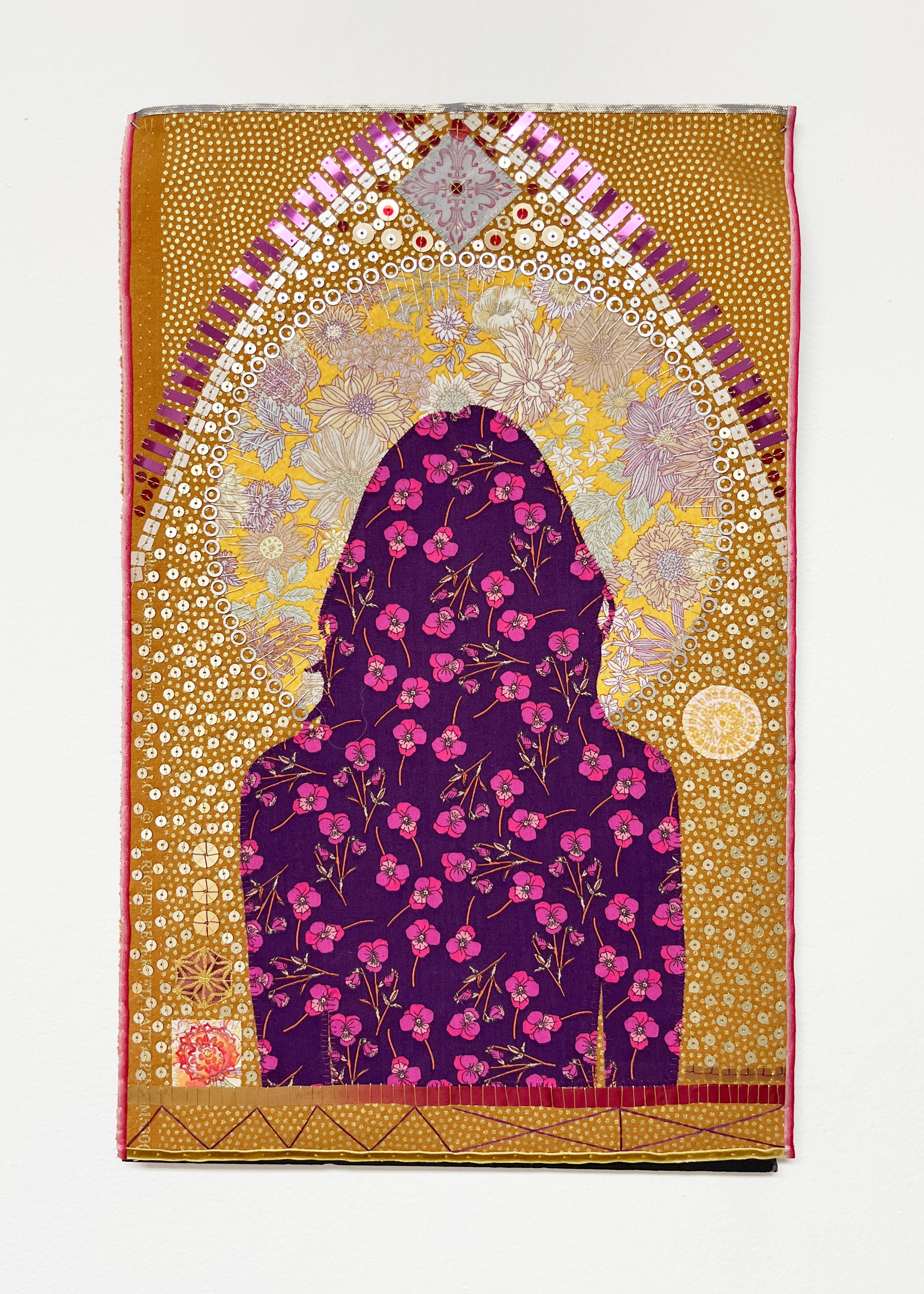Untitled MM8, silhouette, pattern, textile, icon, yellow, gold, pink - Sculpture by Jan Testori - Markman