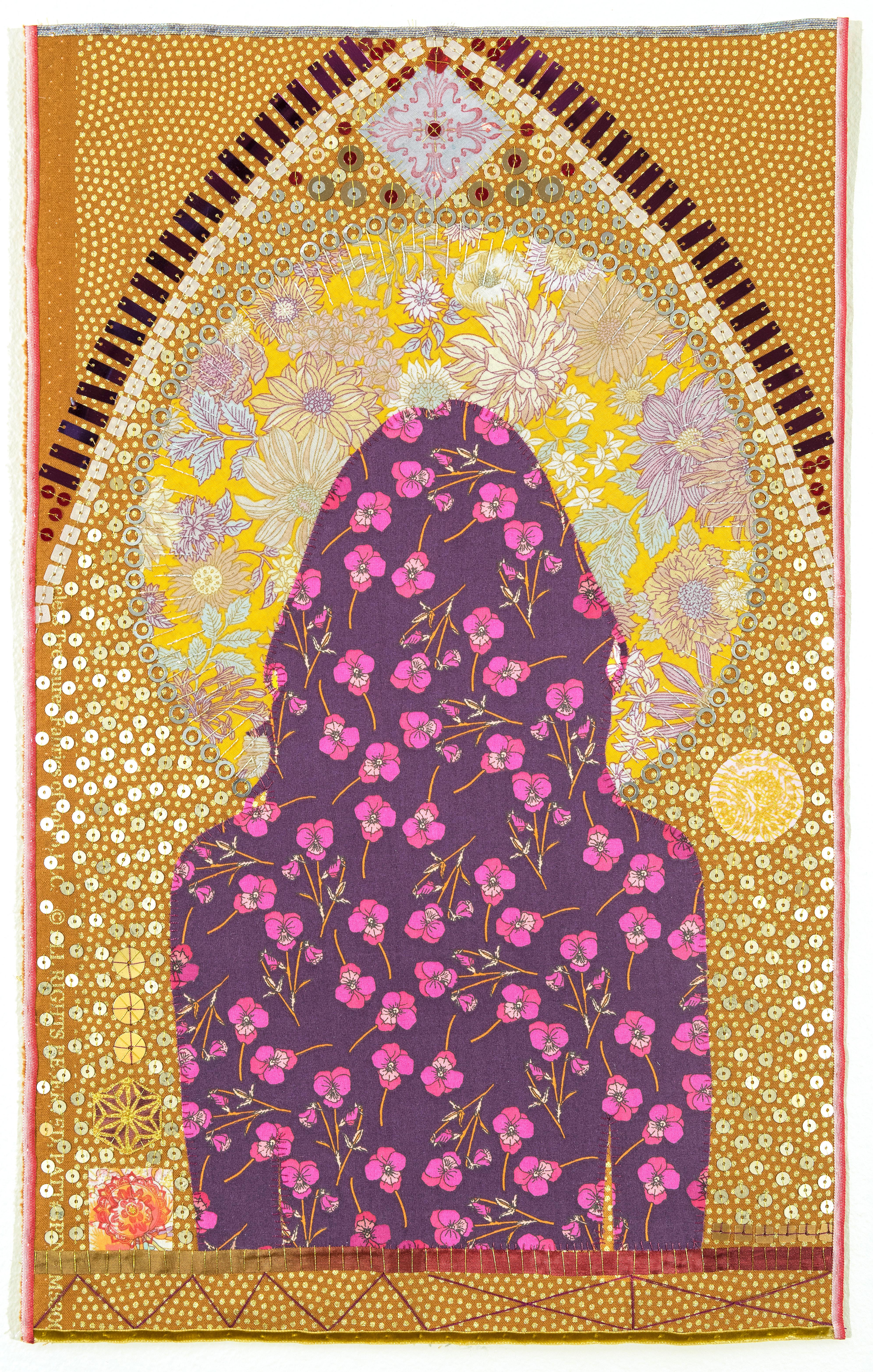 Jan Testori - Markman Figurative Sculpture - Untitled MM8, silhouette, pattern, textile, icon, yellow, gold, pink