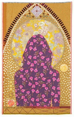 Untitled MM8, silhouette, motif, textile, icône, jaune, or, rose