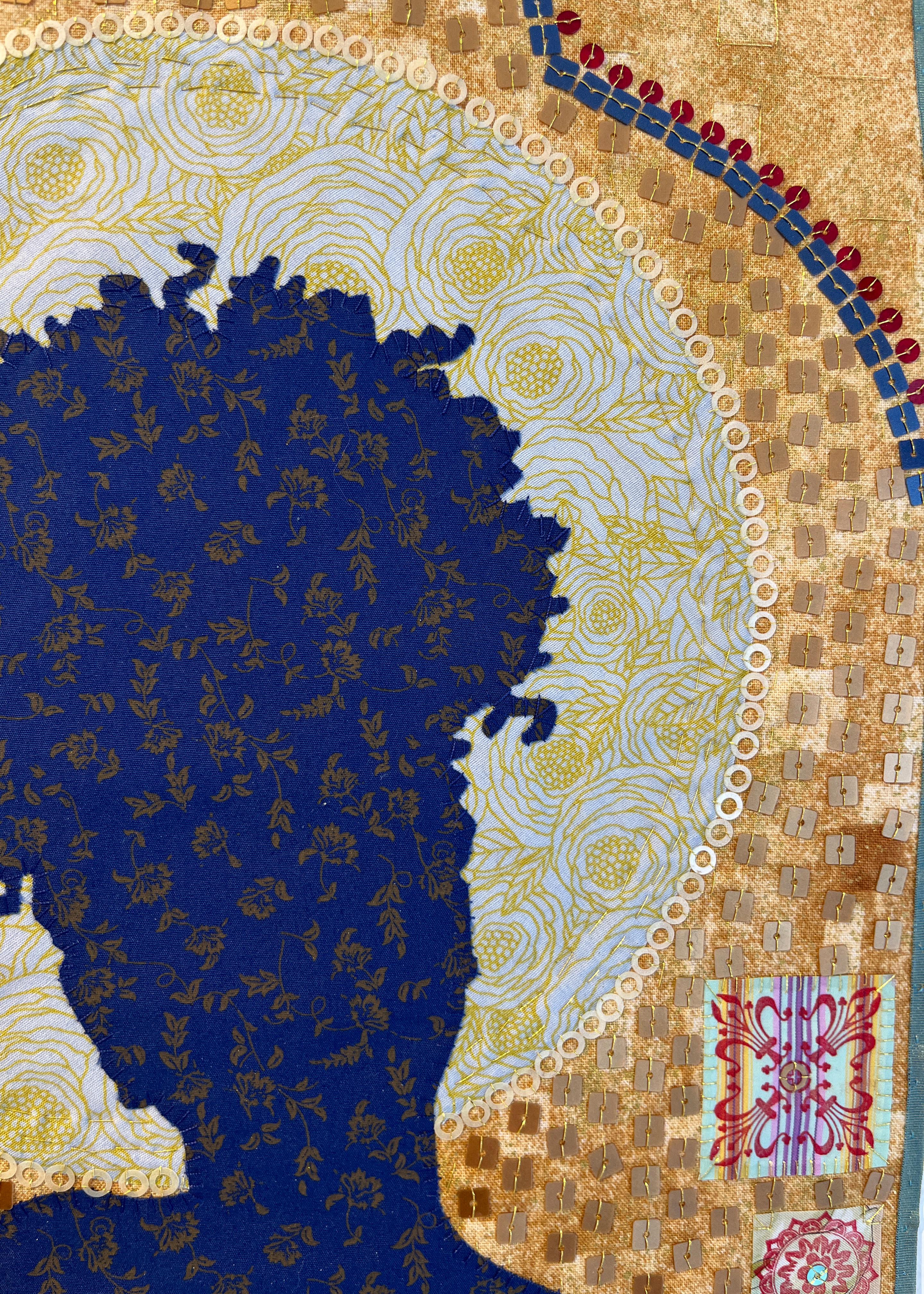 Untitled MM9, silhouette, motif, textile, icône, or, bleu, rouge en vente 6