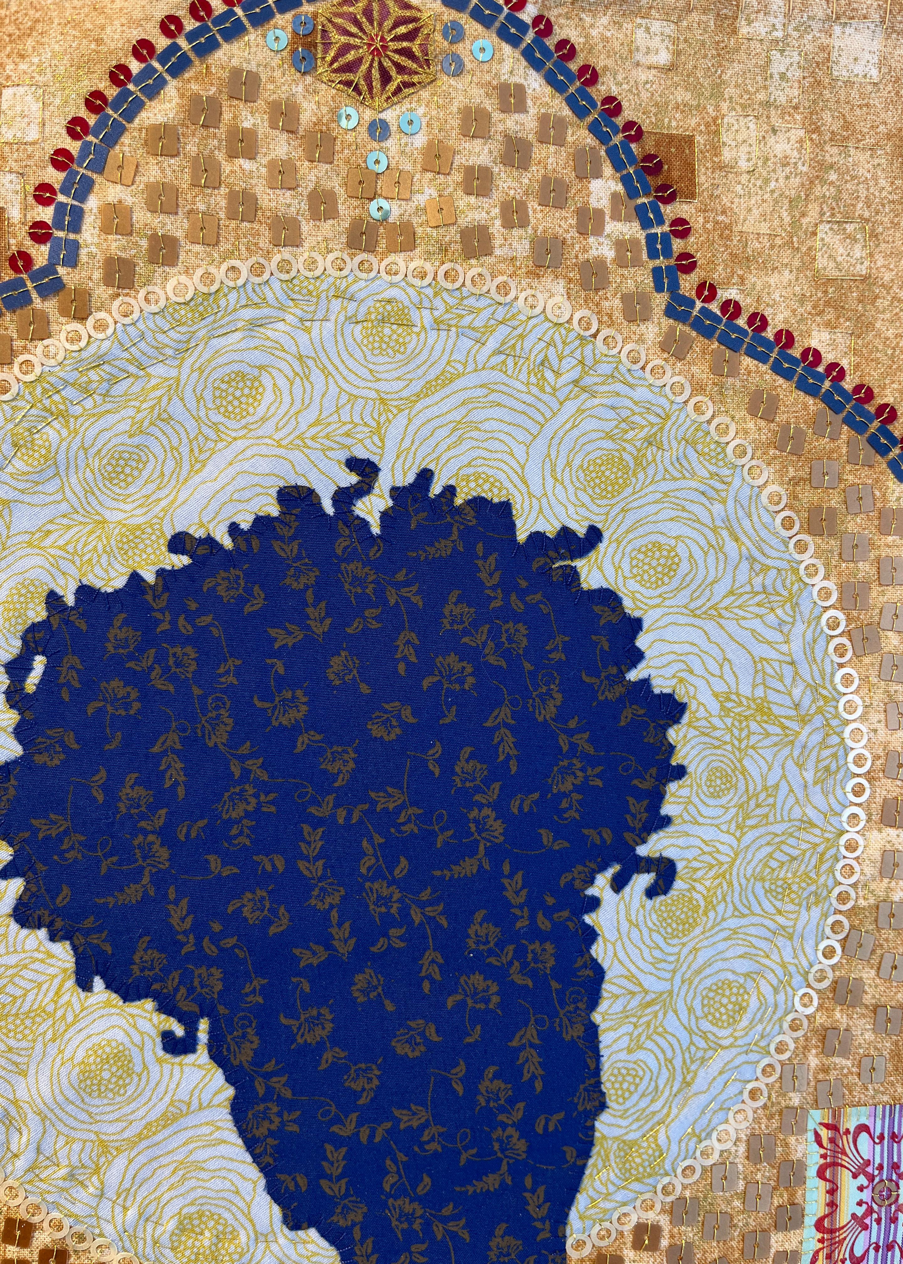 Untitled MM9, silhouette, motif, textile, icône, or, bleu, rouge en vente 7