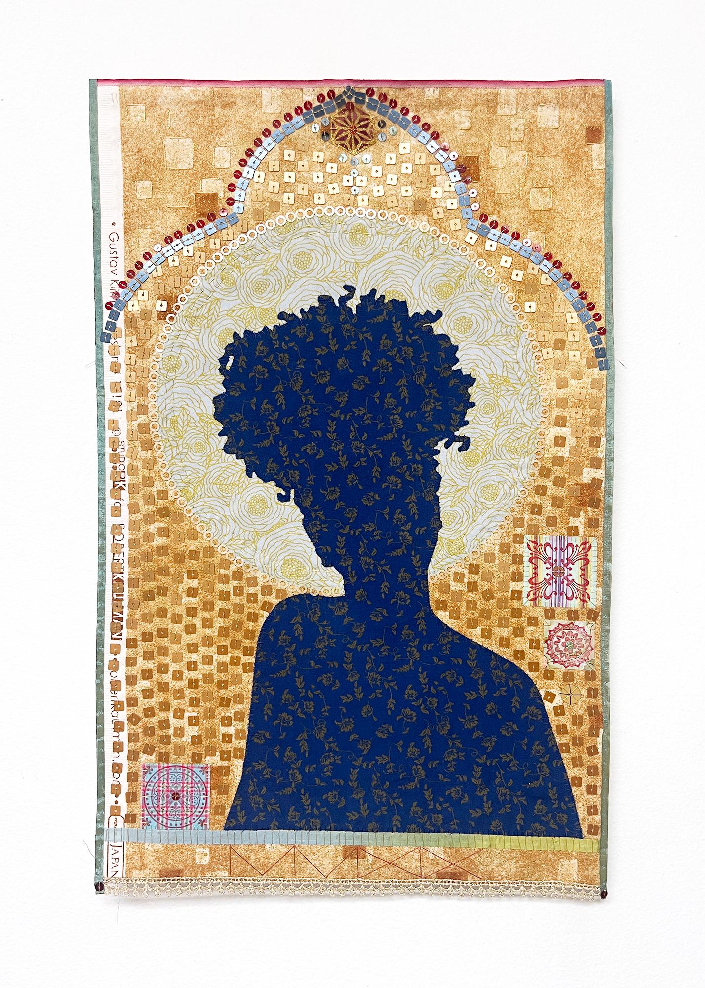 Untitled MM9, silhouette, motif, textile, icône, or, bleu, rouge - Sculpture de Jan Testori - Markman