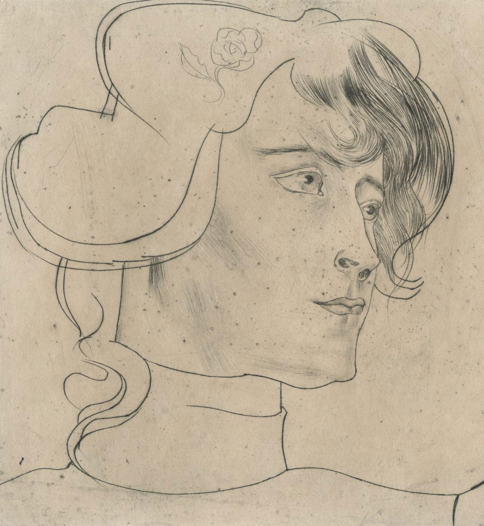 Cabeza de mujer (Vrouwekop), Marguerite Adolphine Helfrich - Figurative Print Beige de Jan Toorop