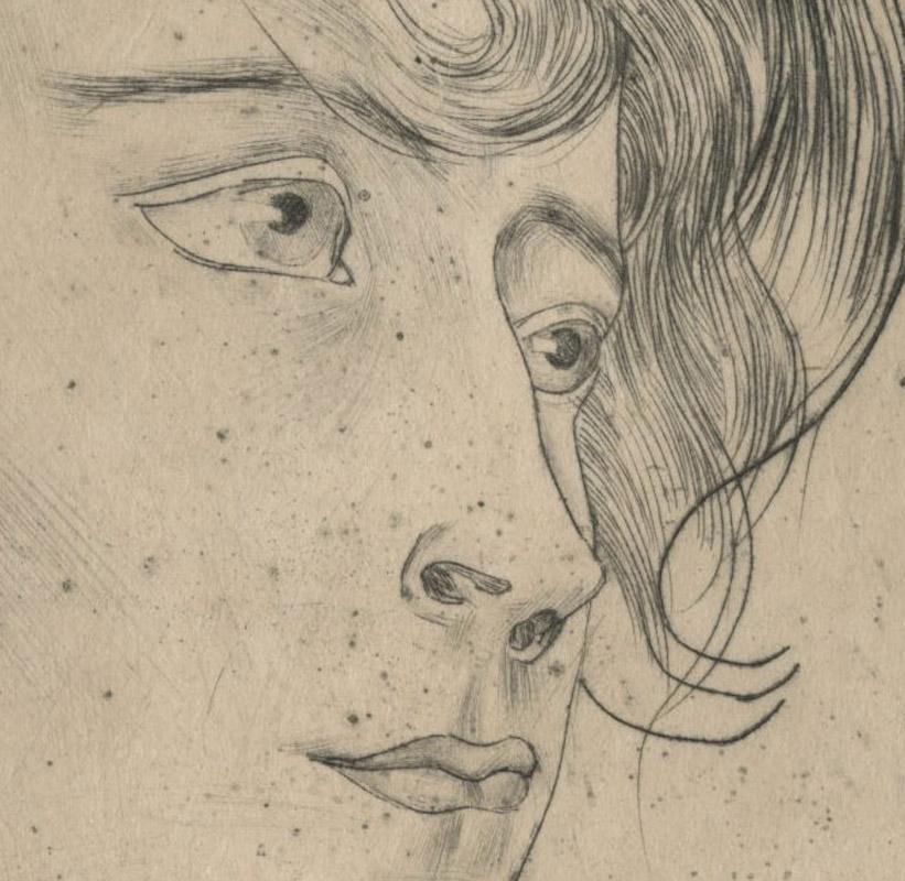 Cabeza de mujer (Vrouwekop), Marguerite Adolphine Helfrich 
Punta seca, 1897
Firmado a lápiz en la parte inferior derecha: J Toorop; por mano posterior
La modelo de Toorop para este grabado fue Marguerite Adolphine Helfrich (casada más tarde con F.