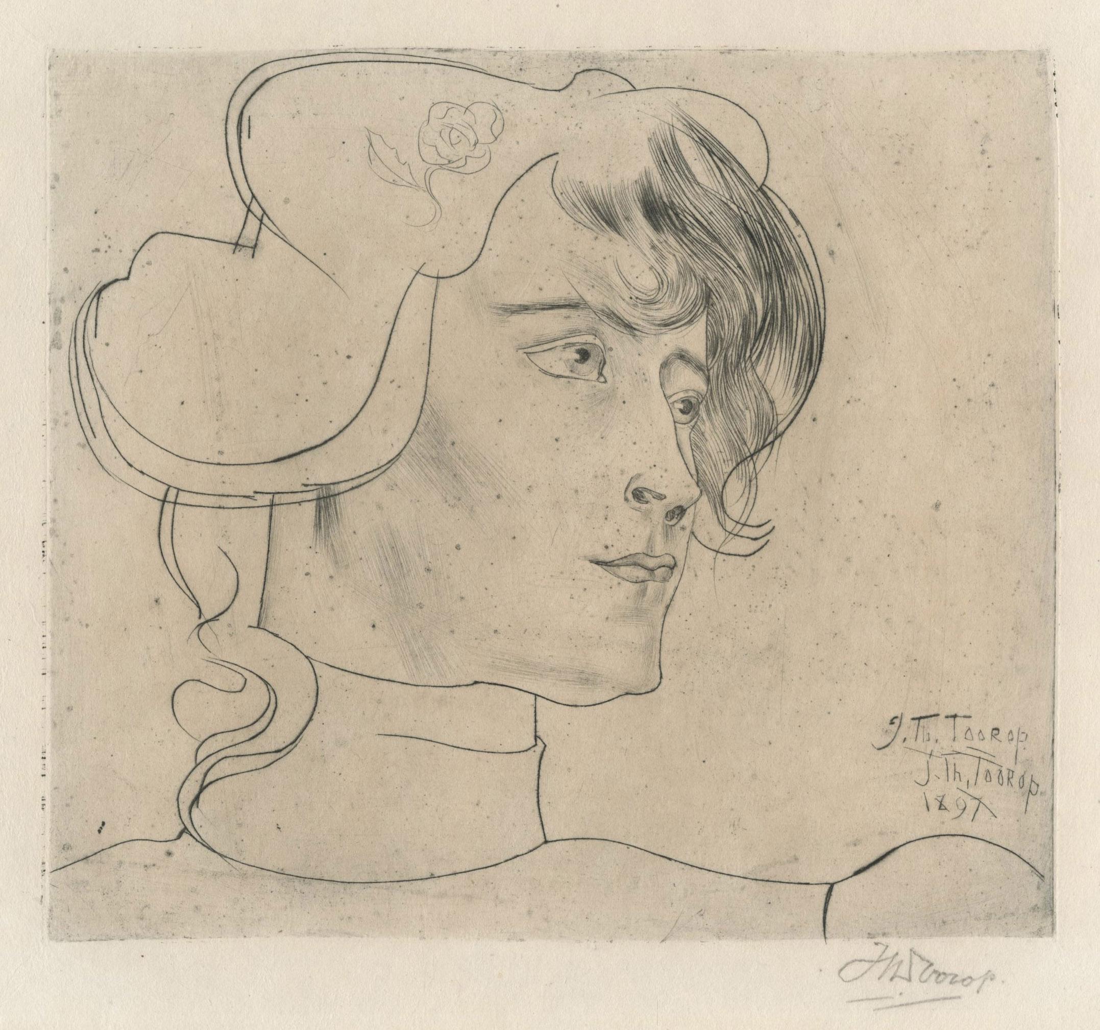 Jan Toorop Figurative Print - Woman's Head (Vrouwekop), Marguerite Adolphine Helfrich 