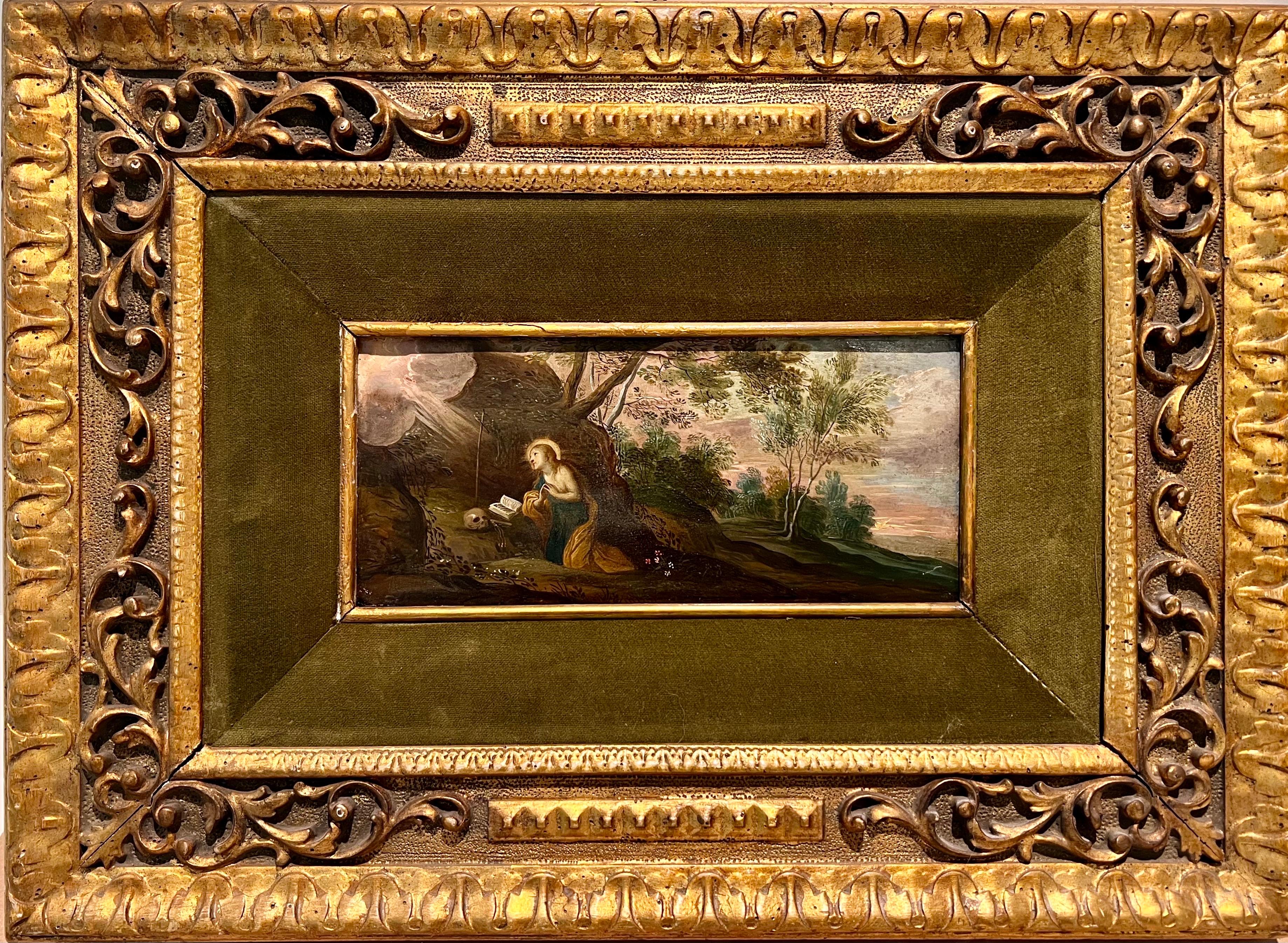 Jan Van Balen Landscape Painting - 17th century religious old master oil - Penitent Magdalene in a landscape