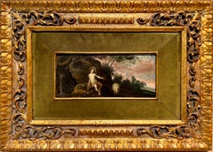 Antique 17th century religious old master oil - St. John the Baptist in a landscape