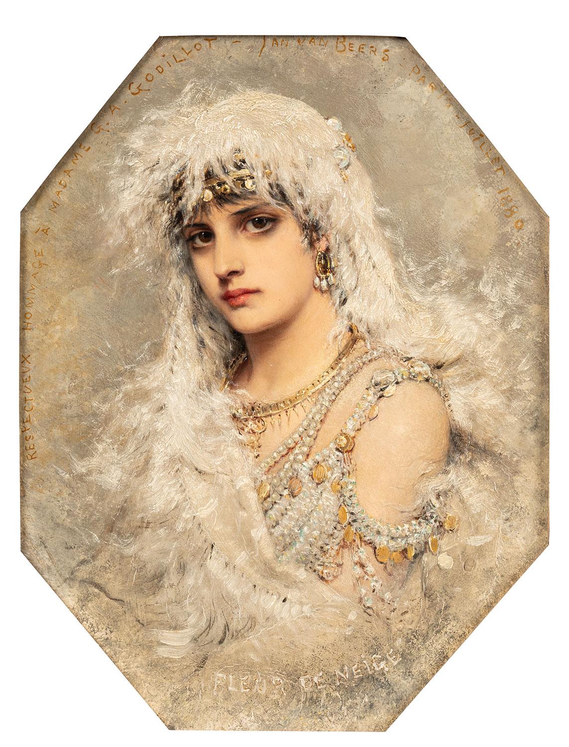 Fleur de Neige, Ritratto di Mme Godillot - Painting di Jan Van Beers