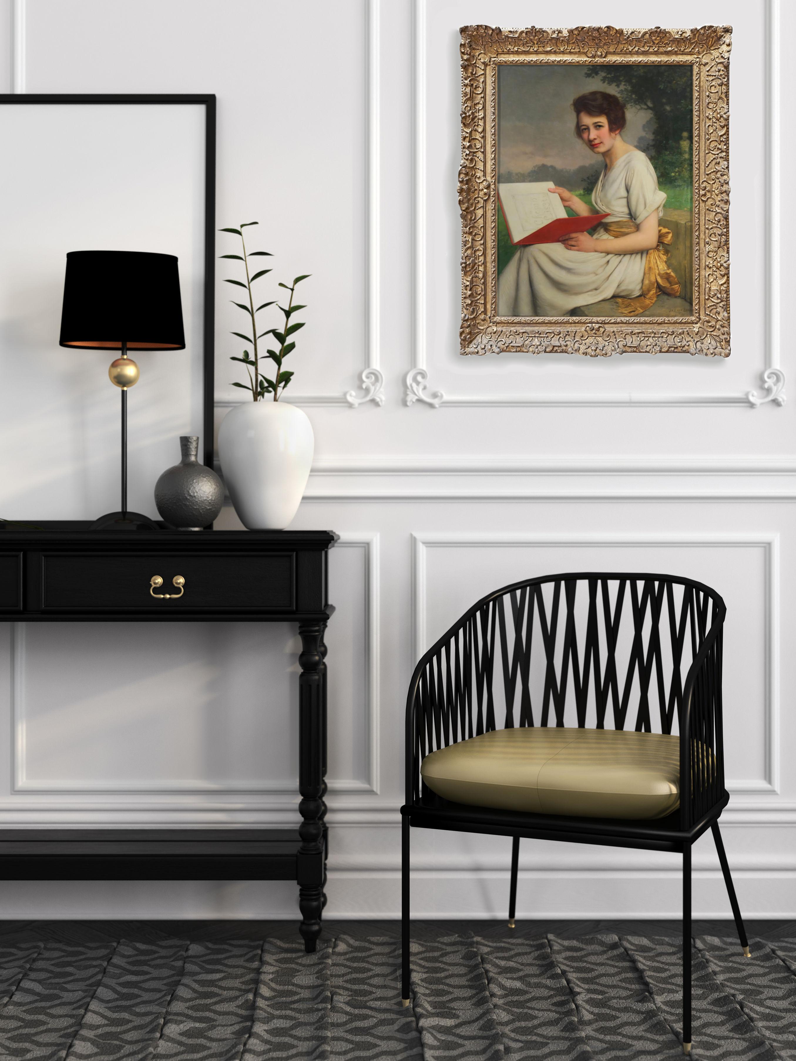 Ritratto di donna in giardino dipinto a olio su tavola da Jan Van Beers in vendita 4