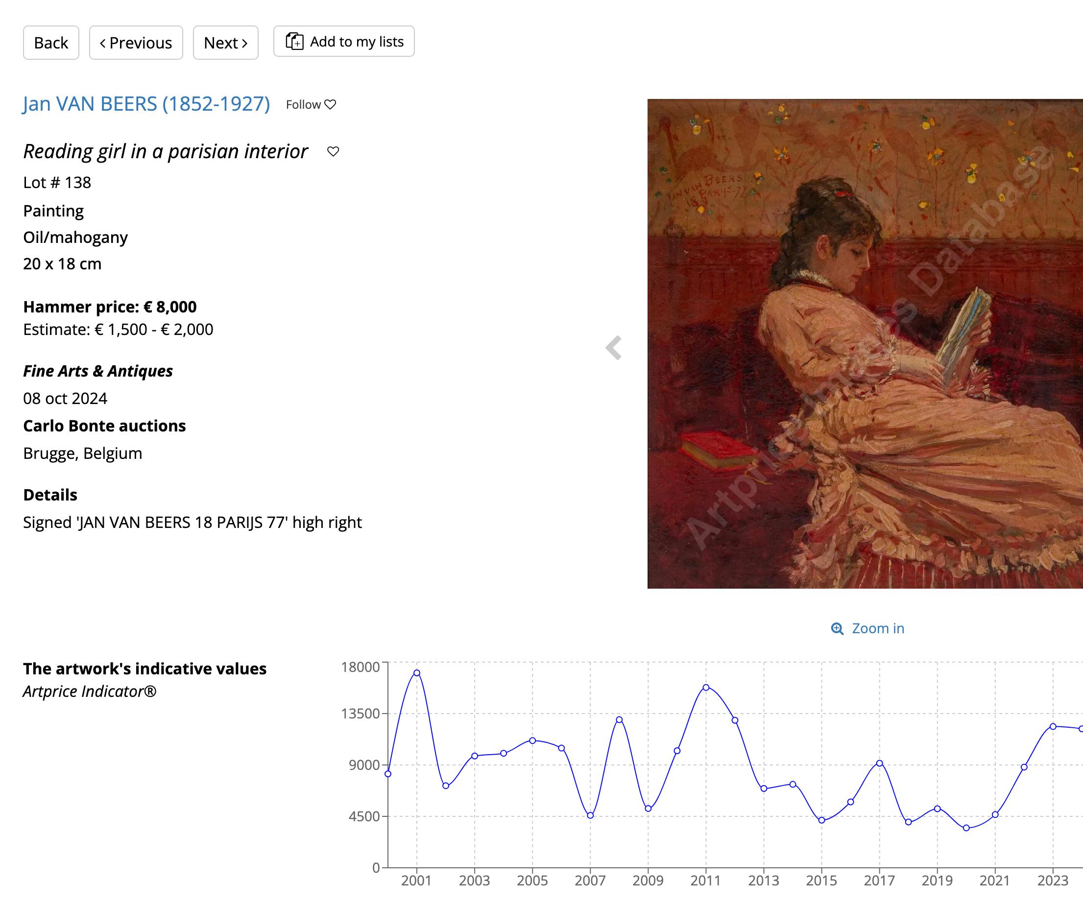 Ritratto di donna in giardino dipinto a olio su tavola da Jan Van Beers in vendita 6
