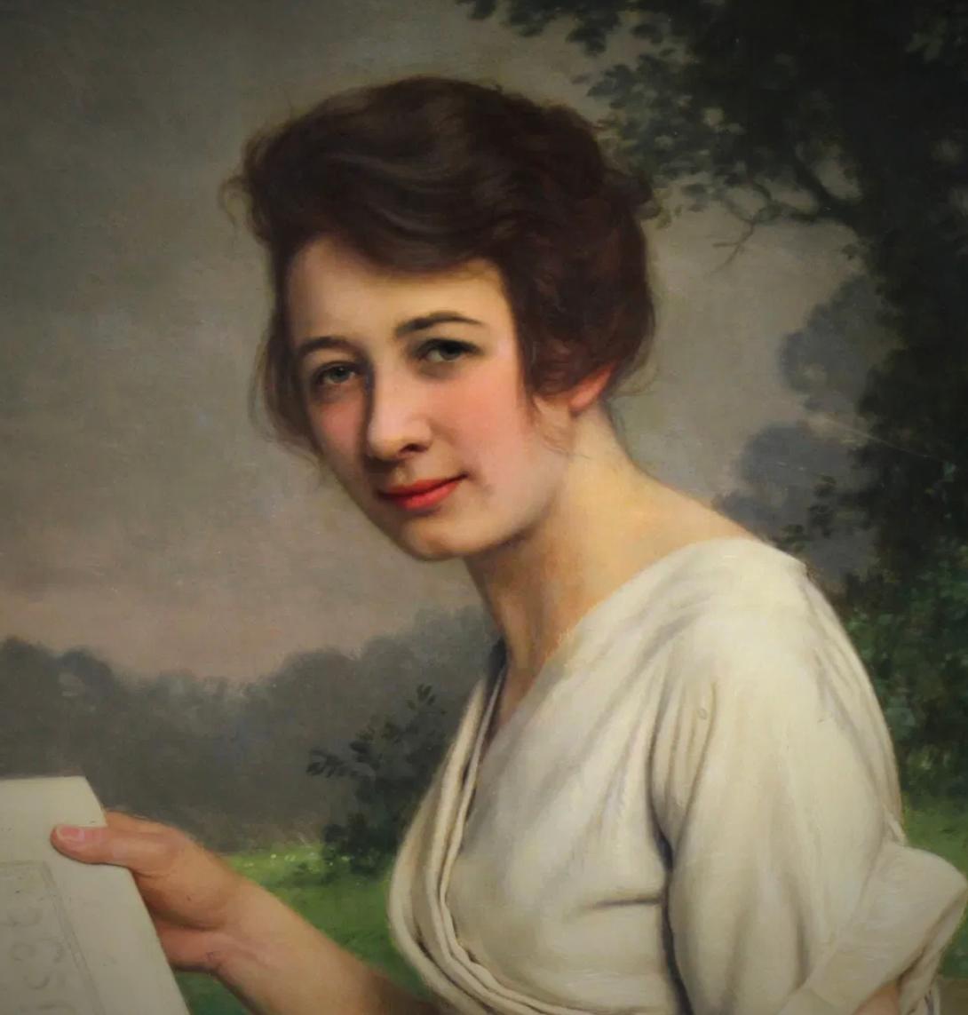 Ritratto di donna in giardino dipinto a olio su tavola da Jan Van Beers in vendita 7