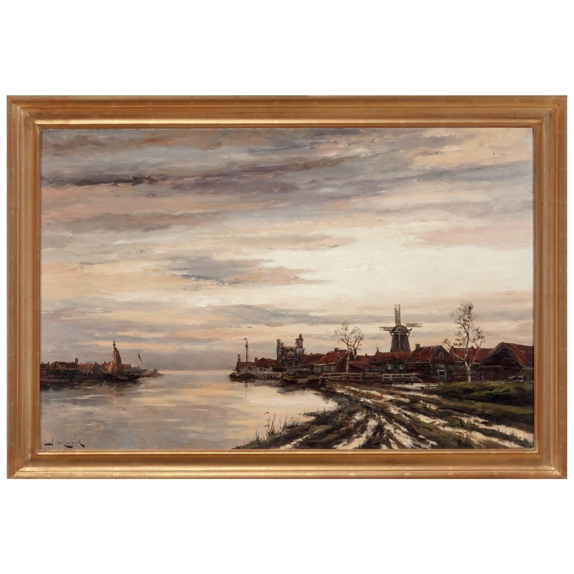 Hermanus Koekkoek Jr, View of Dutch Harbor In Winter - Painting by Jan Van Couver