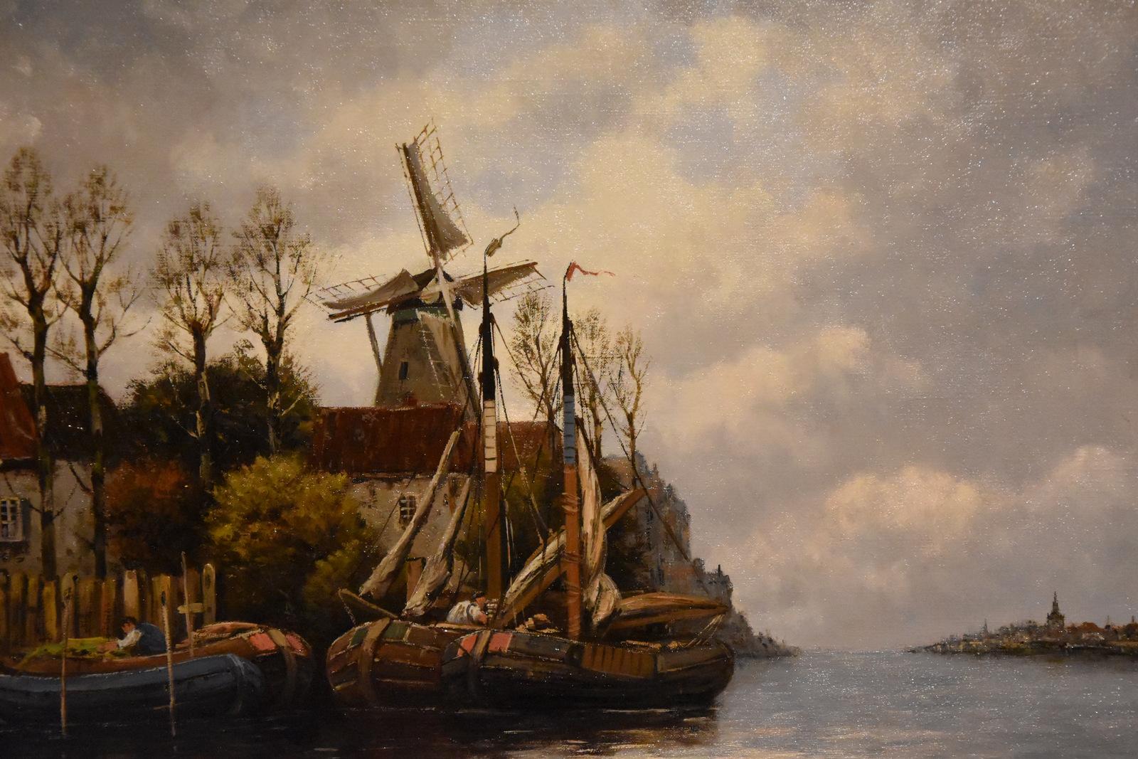 Pareja de óleos de Jan Van Couver 'Vistas del canal' en venta 9