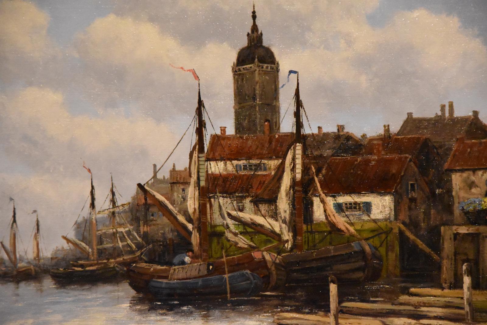 Pareja de óleos de Jan Van Couver 'Vistas del canal' en venta 2