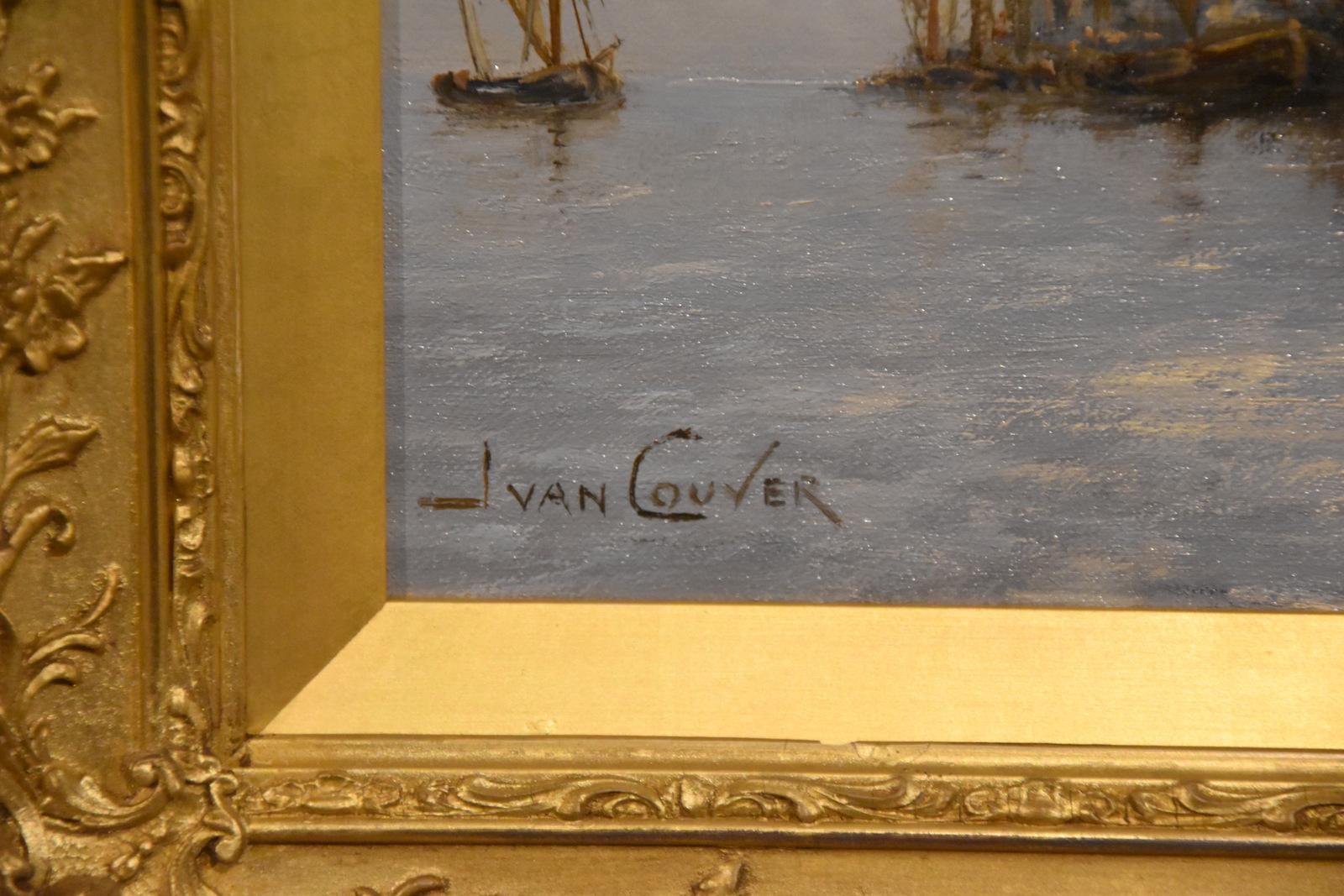 Pareja de óleos de Jan Van Couver 'Vistas del canal' en venta 4