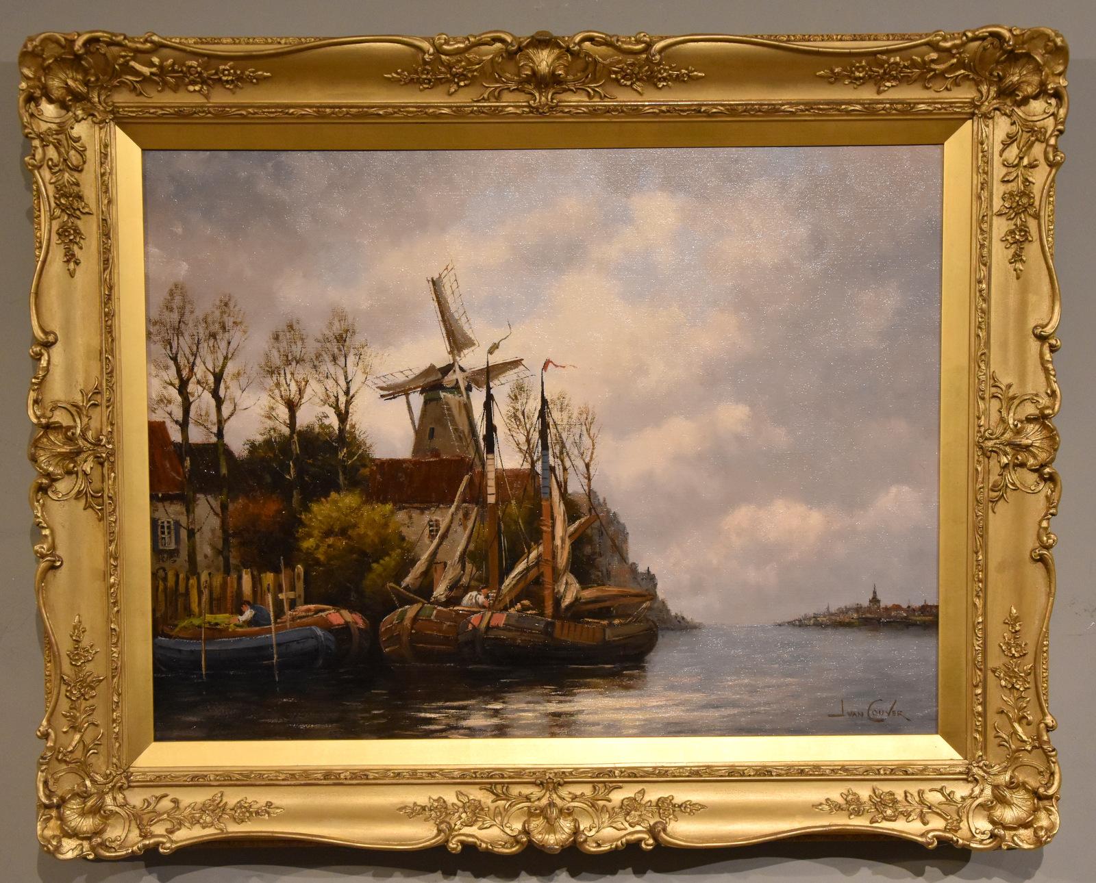 Pareja de óleos de Jan Van Couver 'Vistas del canal' en venta 7