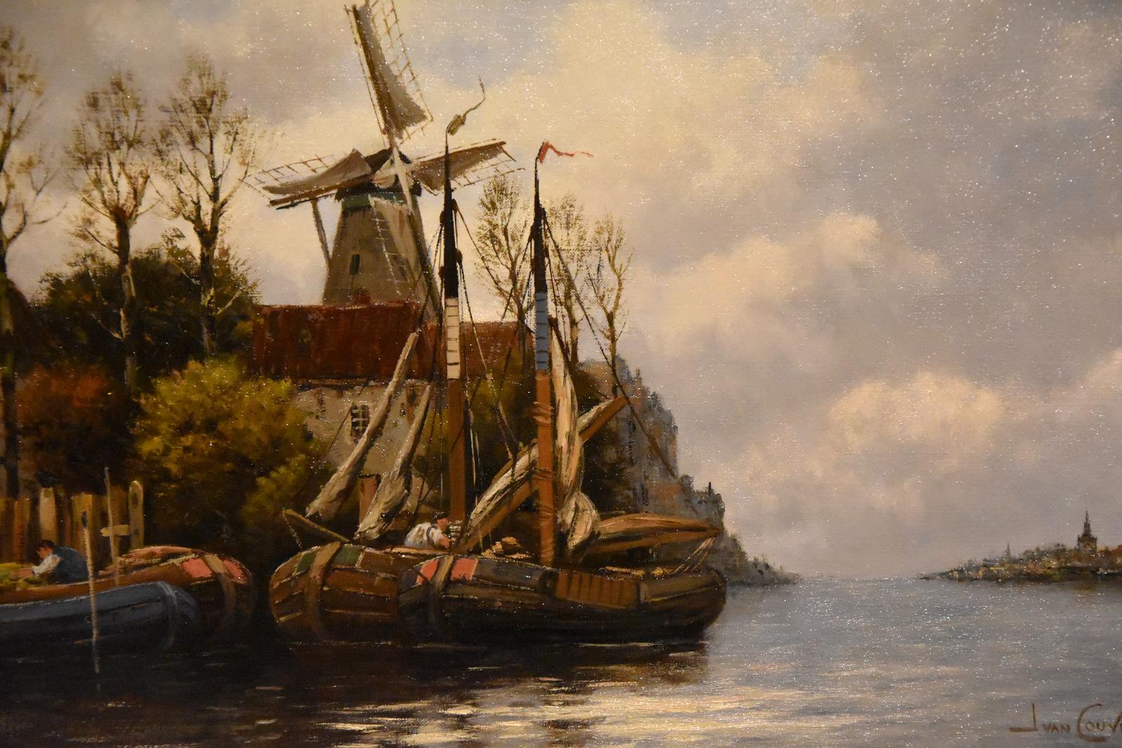 Pareja de óleos de Jan Van Couver 'Vistas del canal' en venta 8