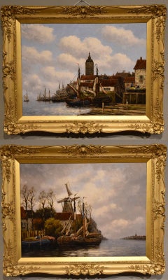 Oil Painting Pair by Jan Van Couver 'Canal Views'