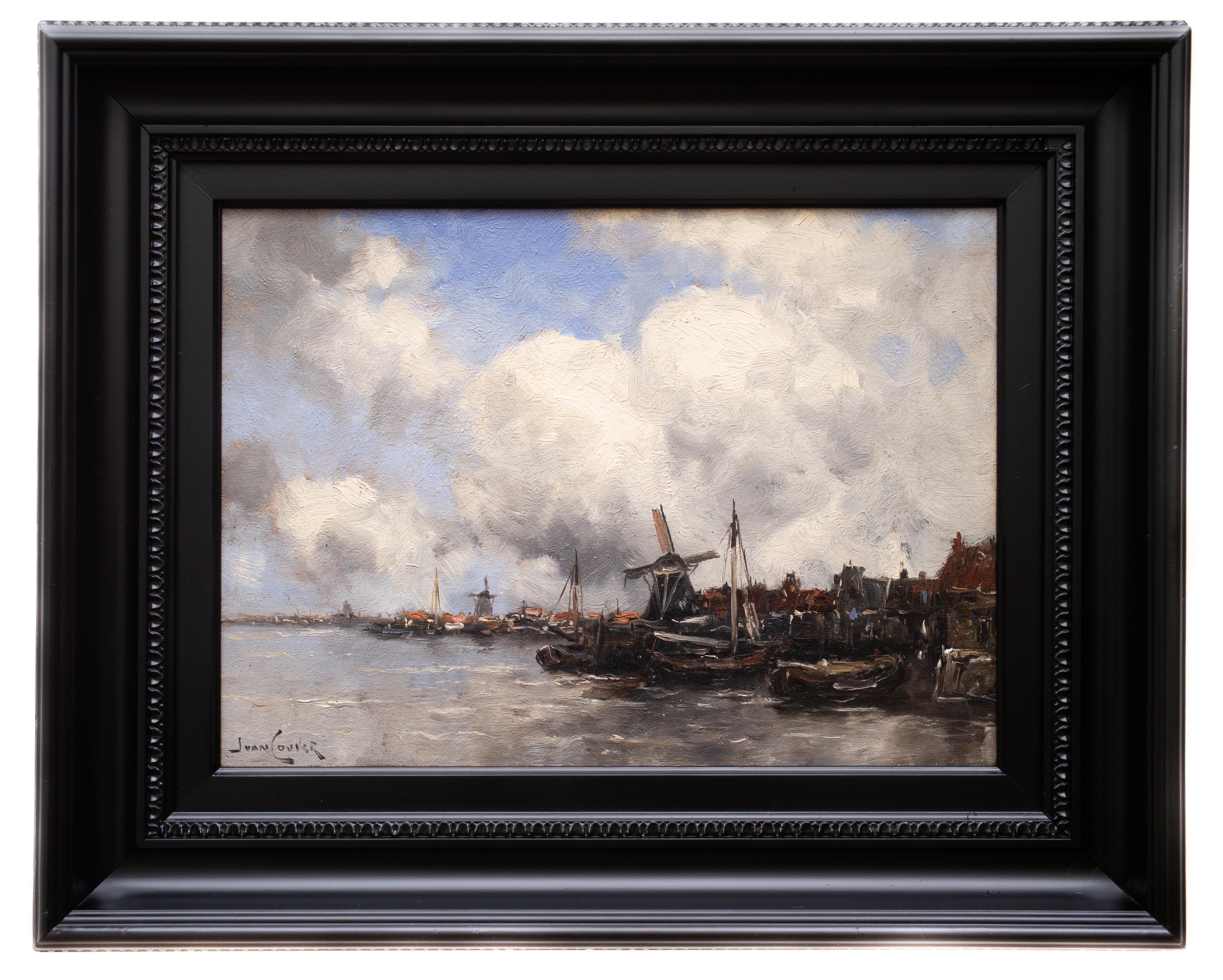 Ansicht einer niederländischen Stadt von Jan van Couver (Hermanus Koekkoek Jr.) Impressionismus – Painting von Jan Van Couver