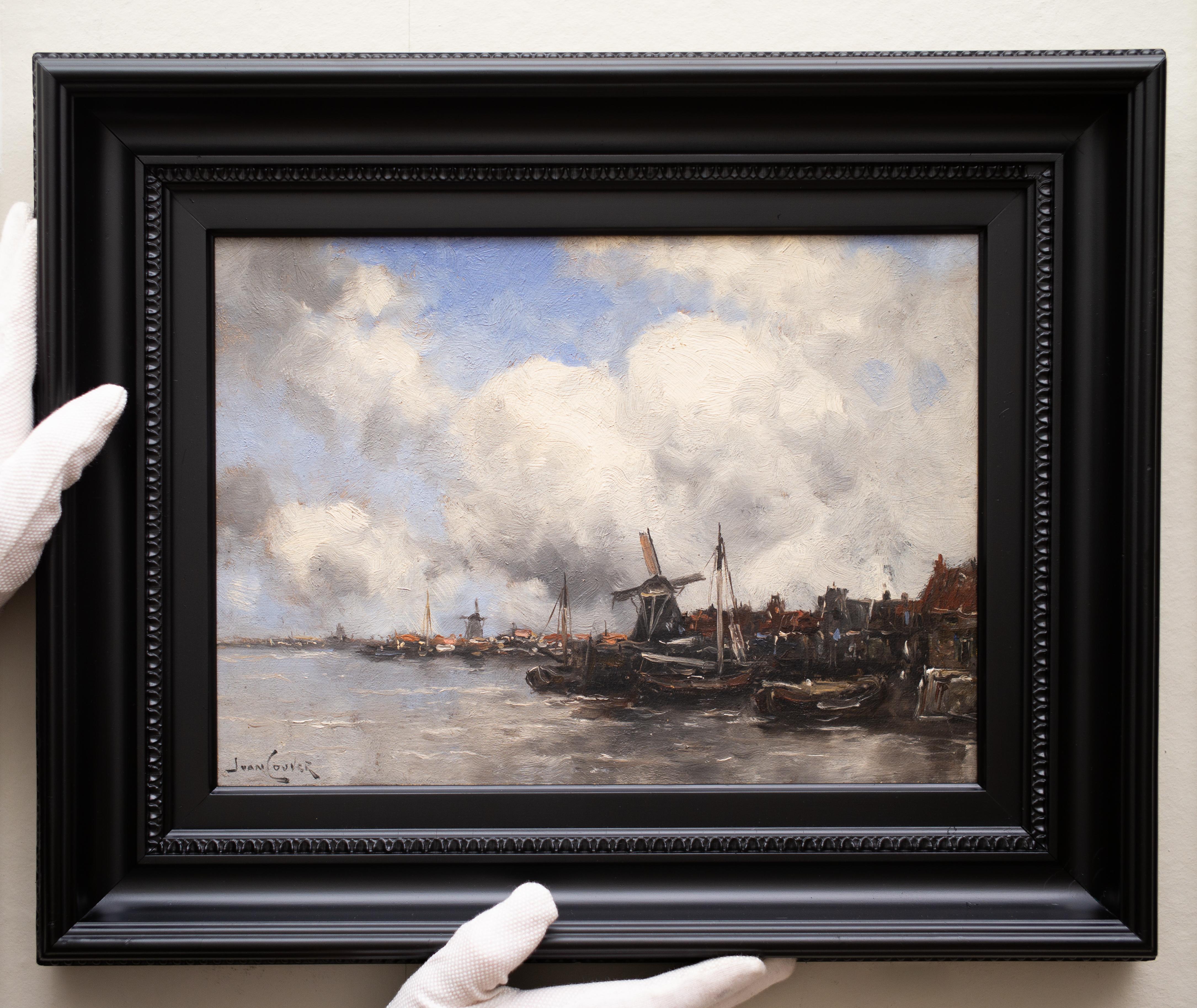 Impressionnisme - Vue d'une ville néerlandaise par Jan van Couver (Hermanus Koekkoek Jr. - Gris Landscape Painting par Jan Van Couver