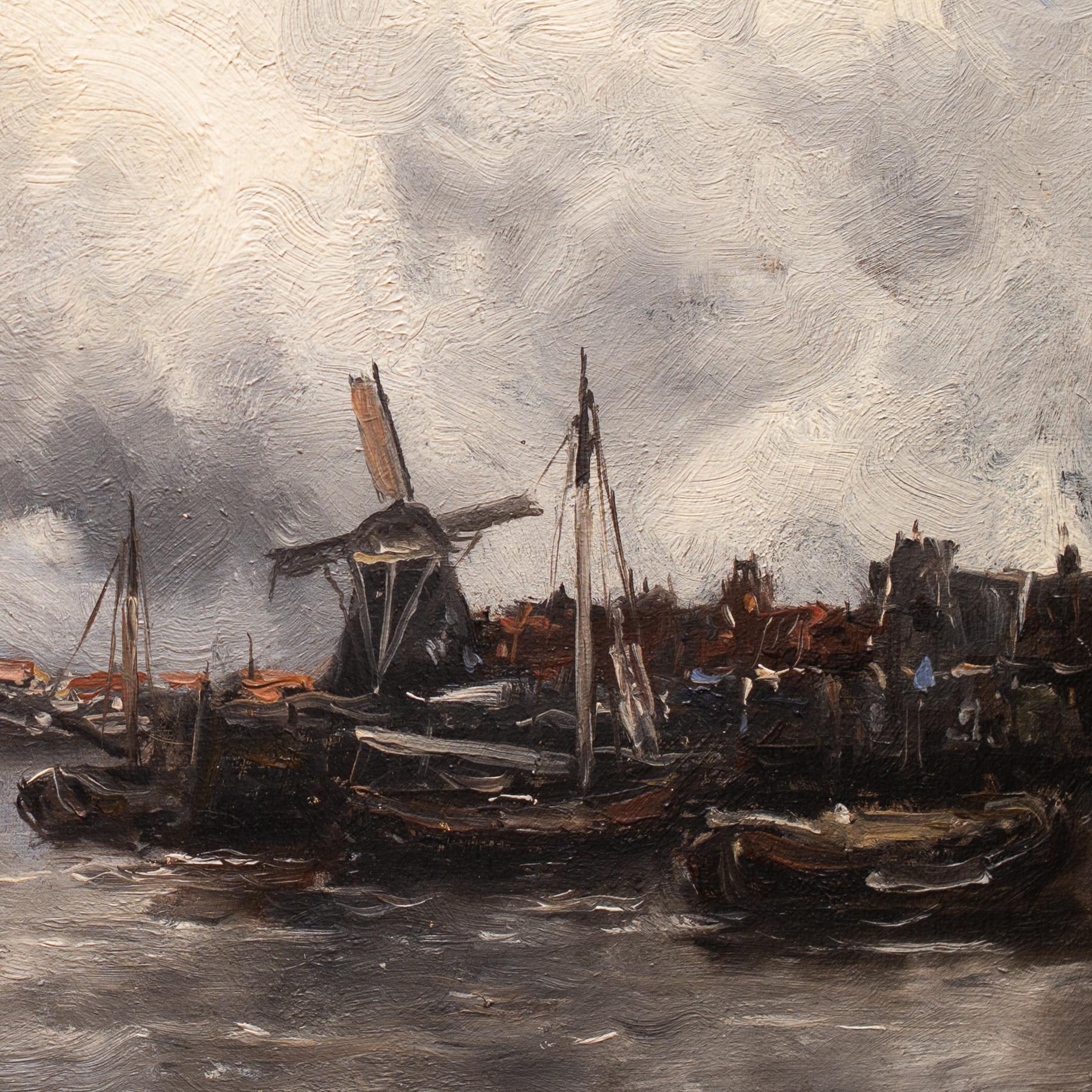 Ansicht einer niederländischen Stadt von Jan van Couver (Hermanus Koekkoek Jr.) Impressionismus im Angebot 1