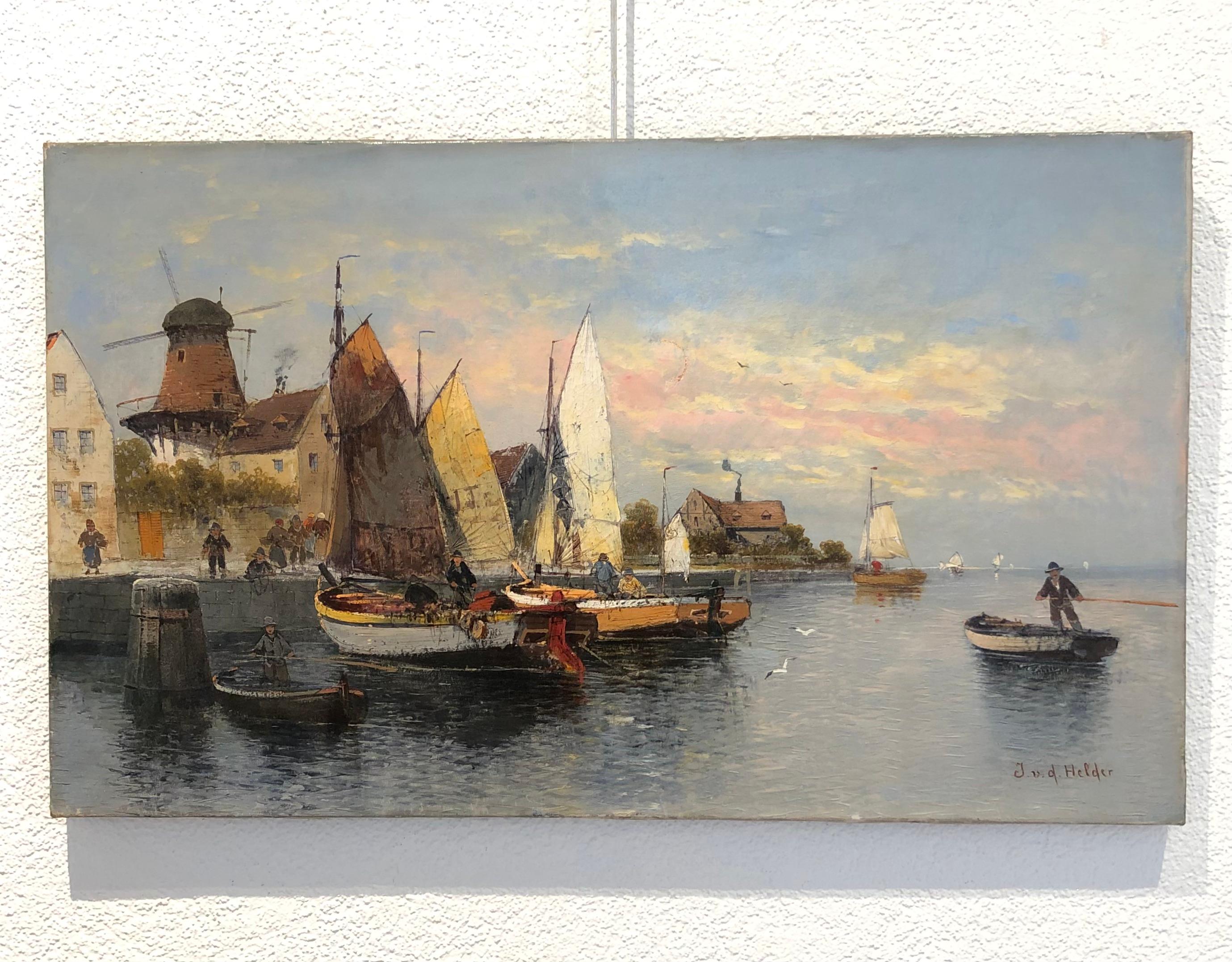 Small lively port - Painting by Jan Van De Helder