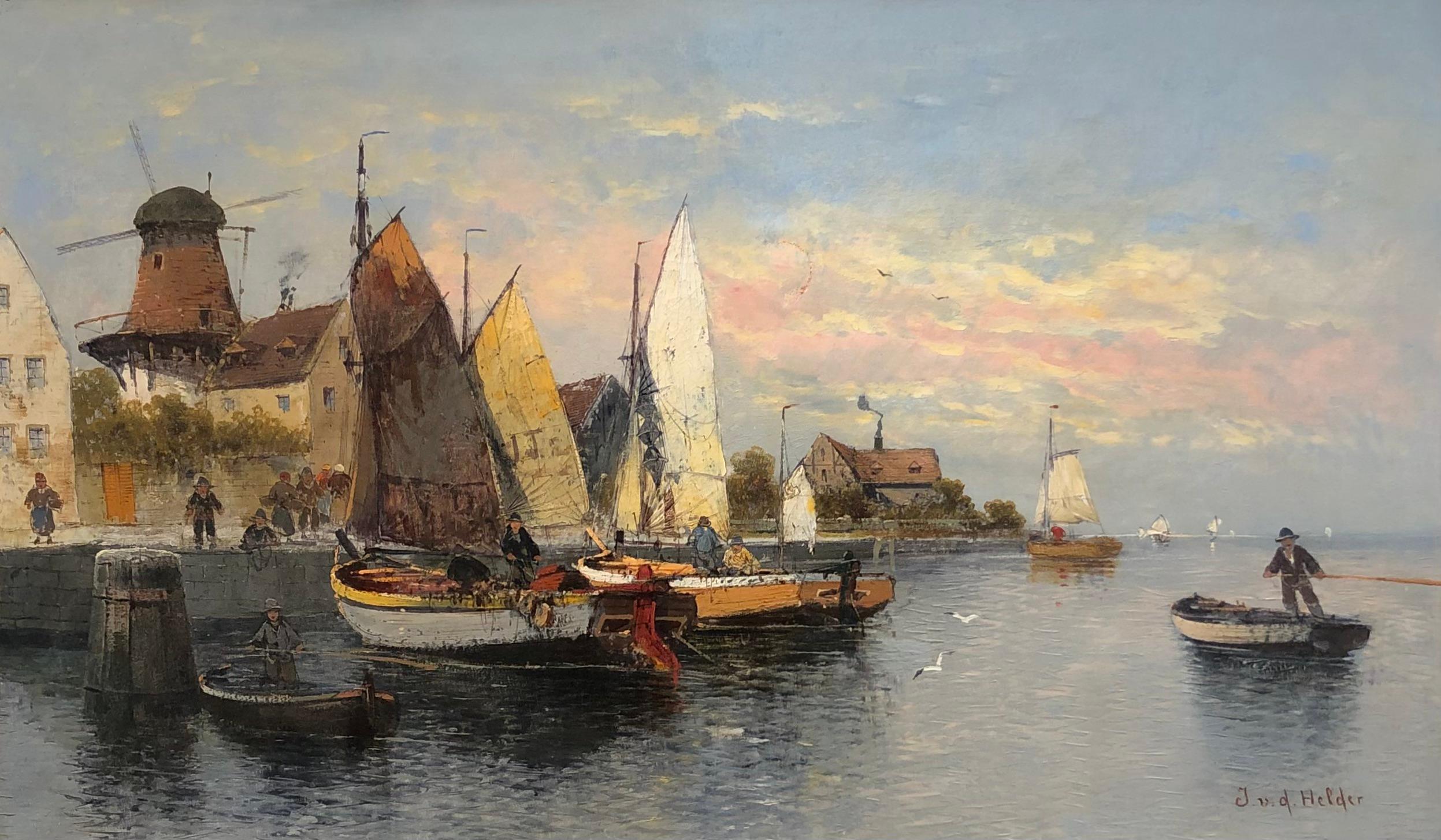 Jan Van De Helder Landscape Painting - Small lively port