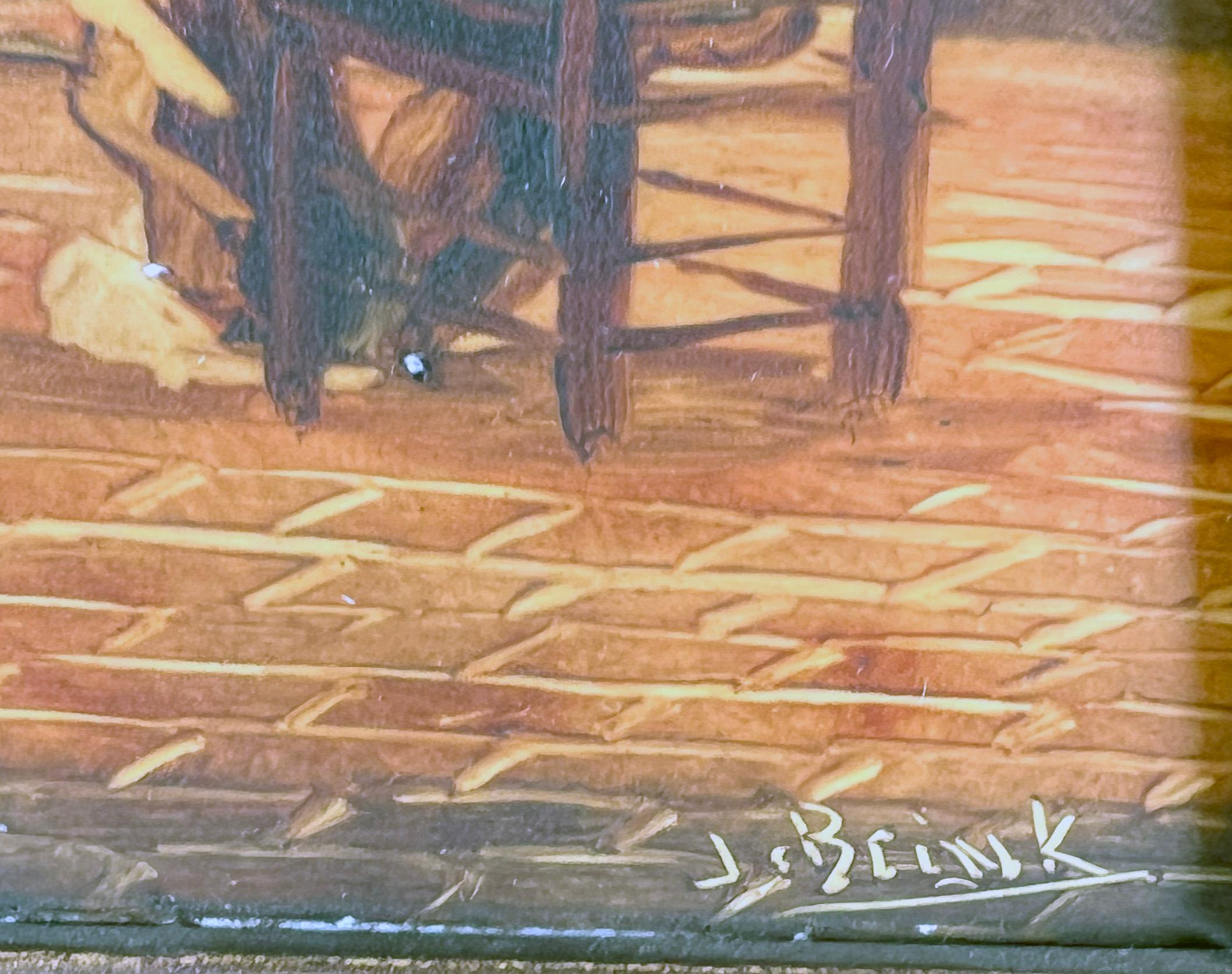 Intérieur hollandais ancien Child & Man with Chickens and Delft Tiles and Hearth (Enfant et homme avec poulets, carreaux de Delft et foyer)

Une huile sur carreaux de céramique représentant une scène hollandaise ancienne avec un enfant et son