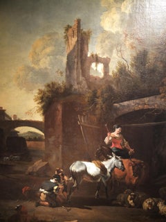 Jan van der Bent (1650–1690), Paesaggio in stile italiano con pastora vicino a una rovina