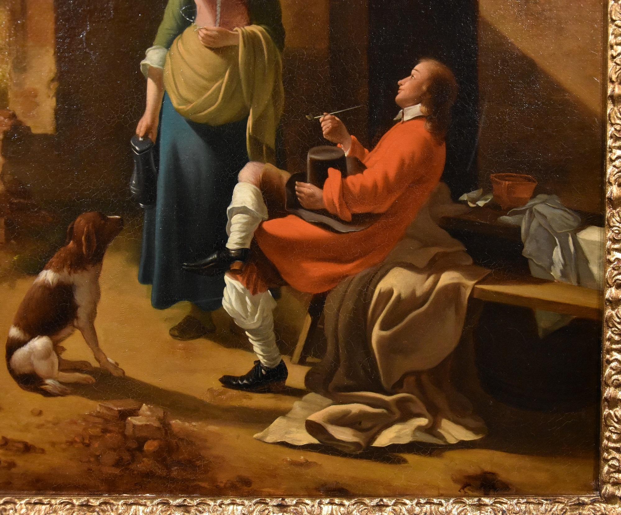 Scena di Galante Vermeer d'Utrecht Olio su tela 18° secolo Arte antica fiamminga in vendita 1