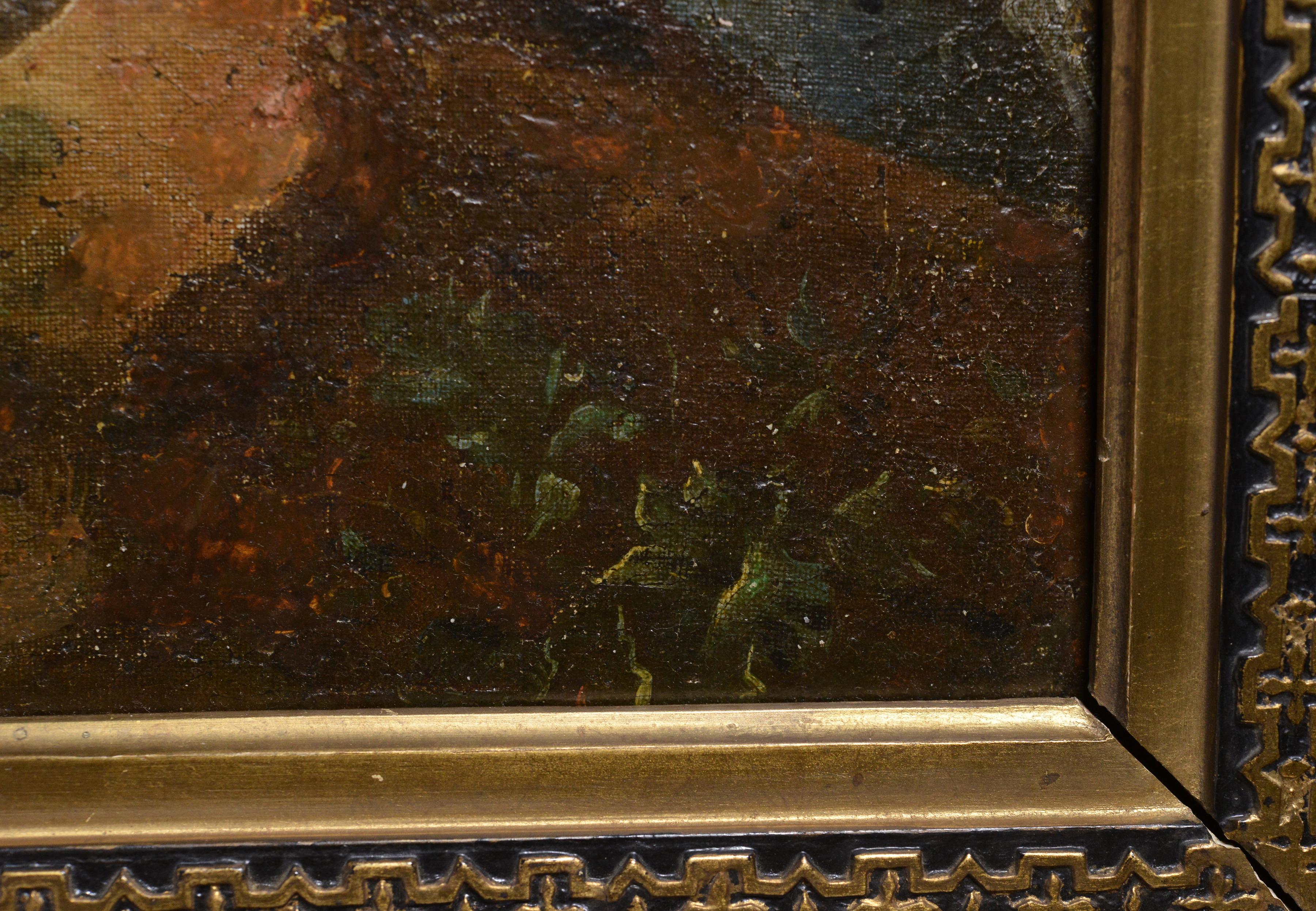 Bergers et bétail dans un paysage de Capriccio 17e siècle Peinture à l'huile de maître ancienne  en vente 1