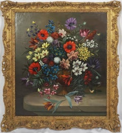 Antique Dutch Floral Still Life with Tulips, Poppies and Butterflies