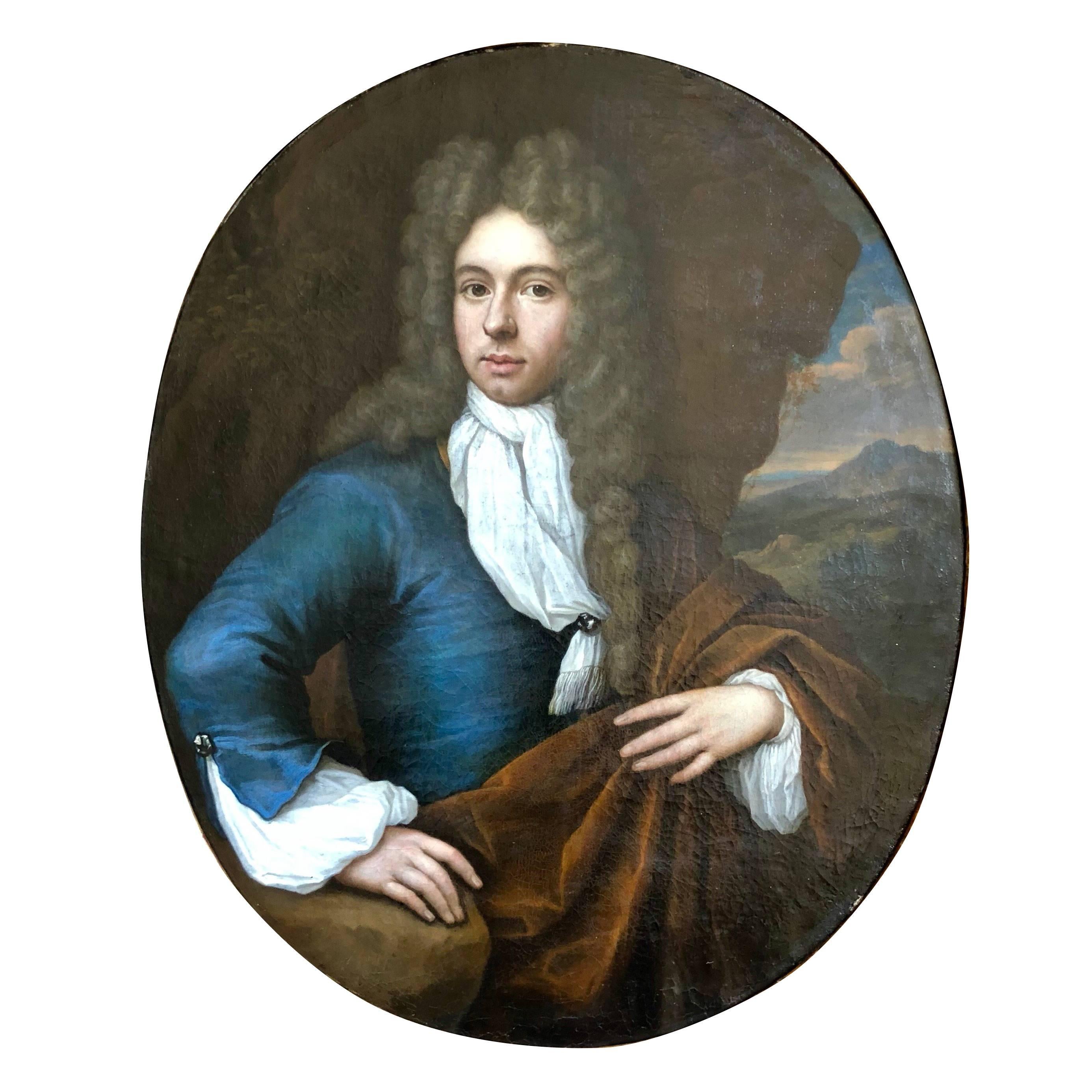 17th Century Portrait of a Gentleman in a Blue Jacket, Jan van Haensburgen. - Painting by JAN VAN HAENSBERGEN