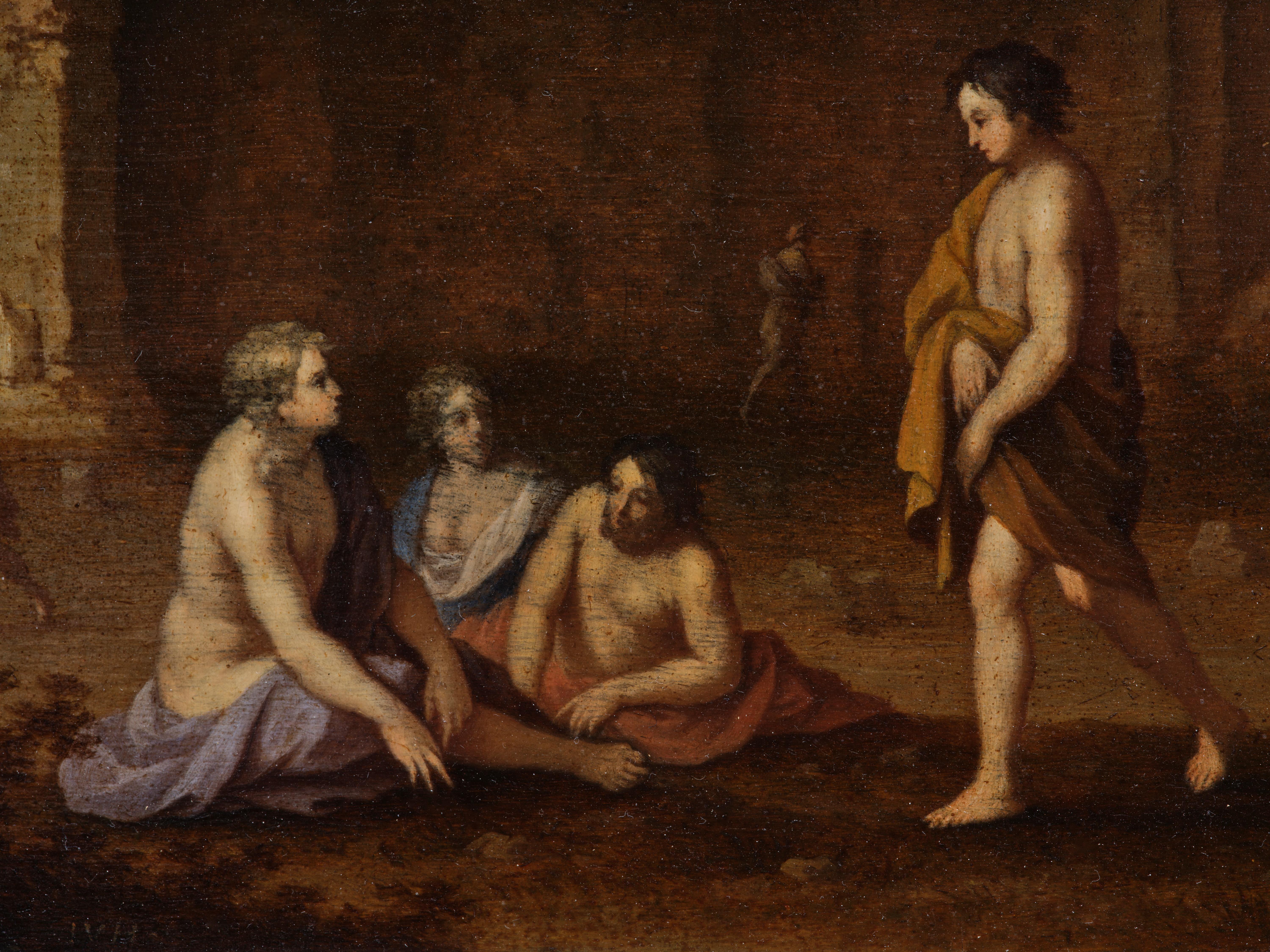 Raduno nelle antiche rovine, un dipinto monogramma di Jan van HaensBERGEN - Painting Antichi maestri di JAN VAN HAENSBERGEN