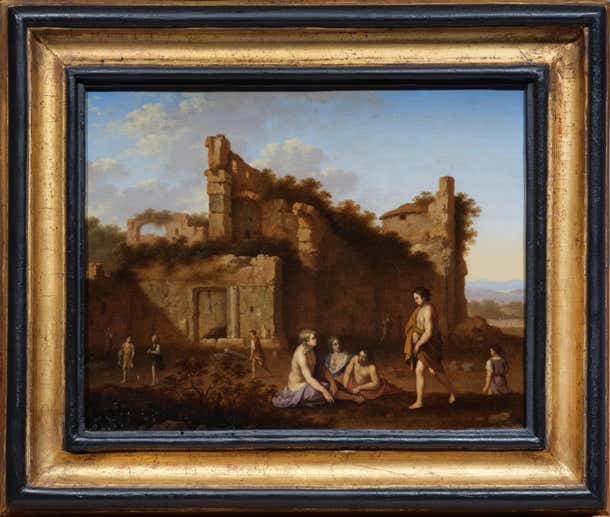 Jan Van Haensbergen Gathering in antique Ruins, a monogrammed