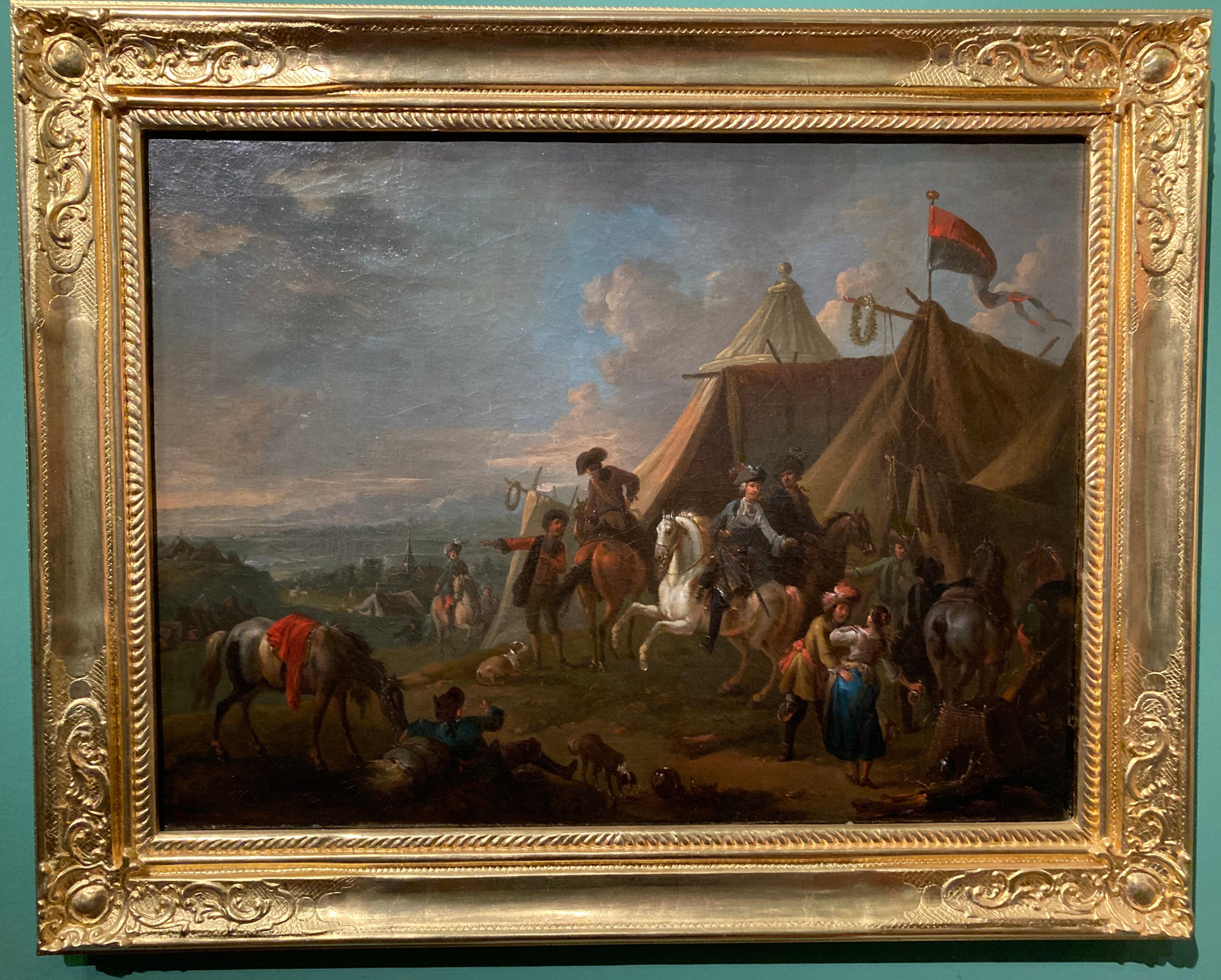 Peinture de maîtres anciens, Camp des soldats, Cercle Van Huchtenburg - Baroque Painting par Jan van Huchtenburg