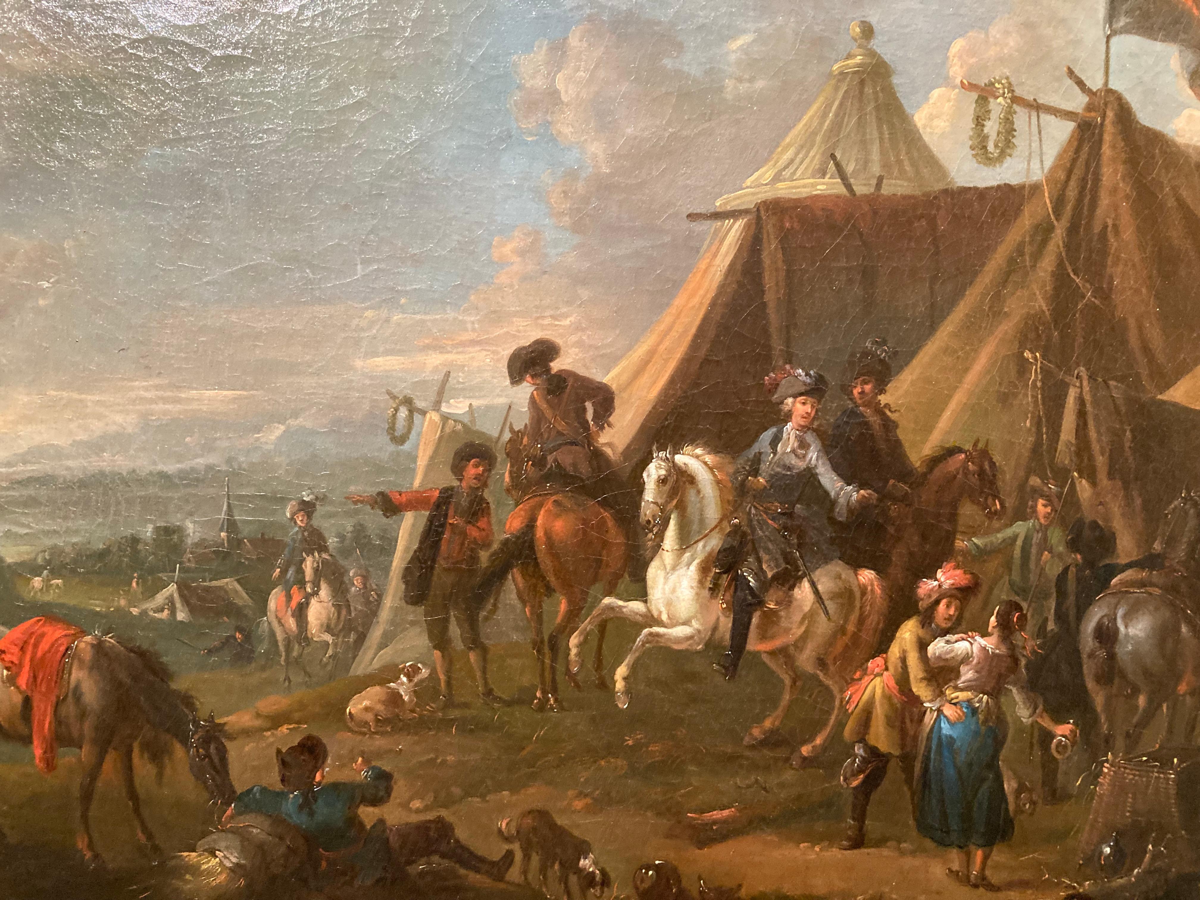 Soldiers by a Tent, Soldiers Camp, Circle Van Huchtenburg, Old Master Painting - Brown Landscape Painting by Jan van Huchtenburg