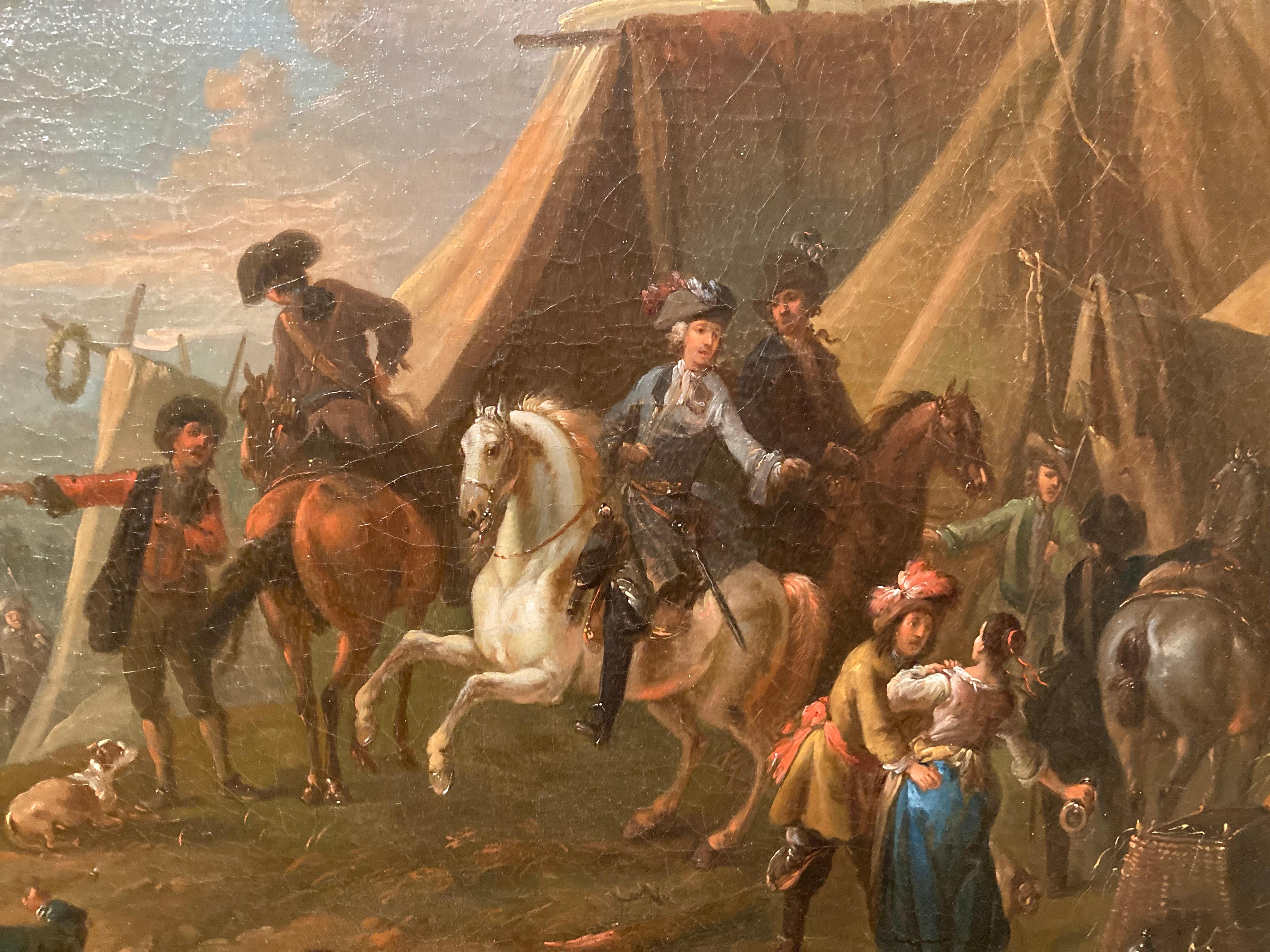 Peinture de maîtres anciens, Camp des soldats, Cercle Van Huchtenburg en vente 1