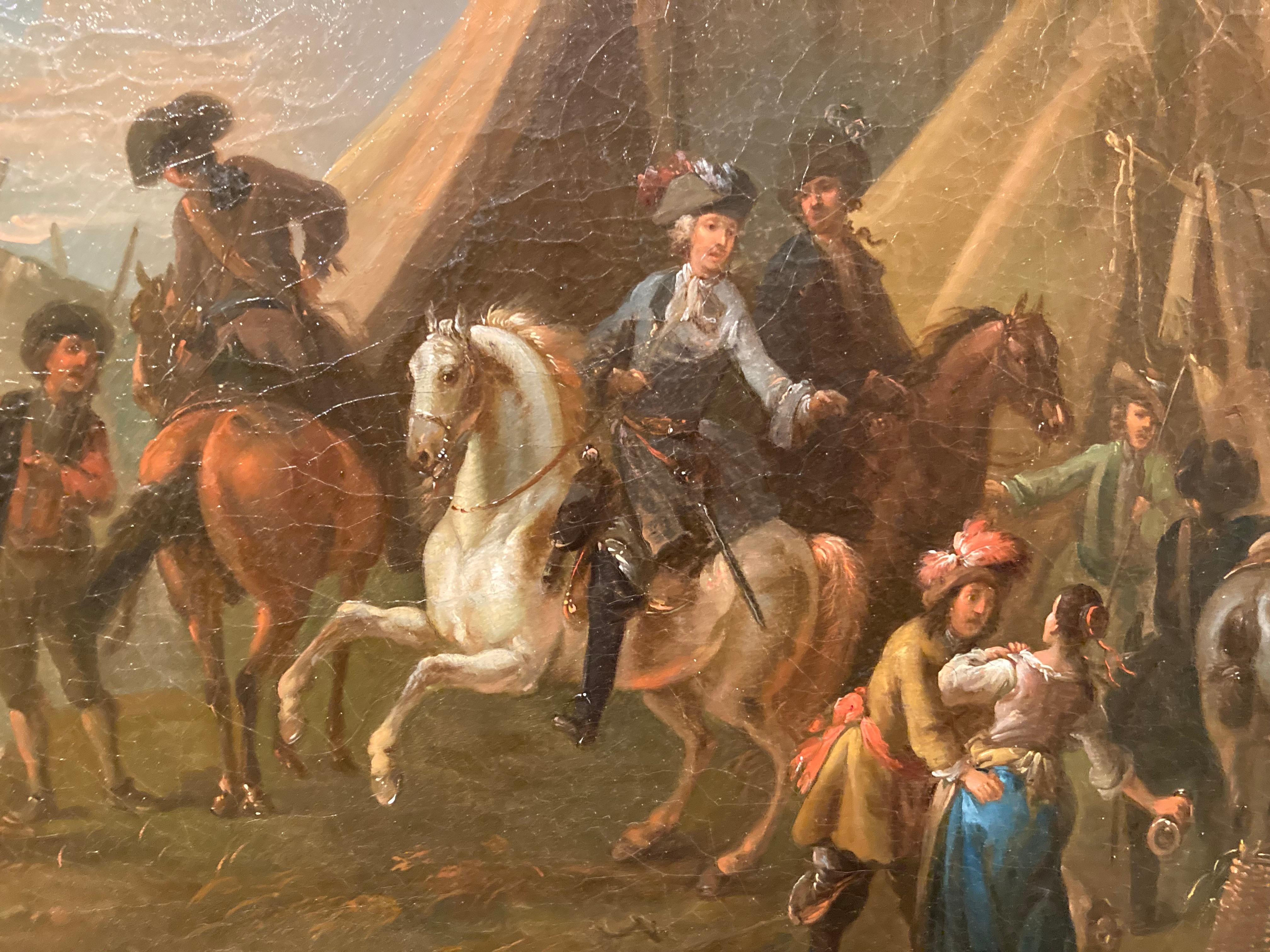 Peinture de maîtres anciens, Camp des soldats, Cercle Van Huchtenburg en vente 3